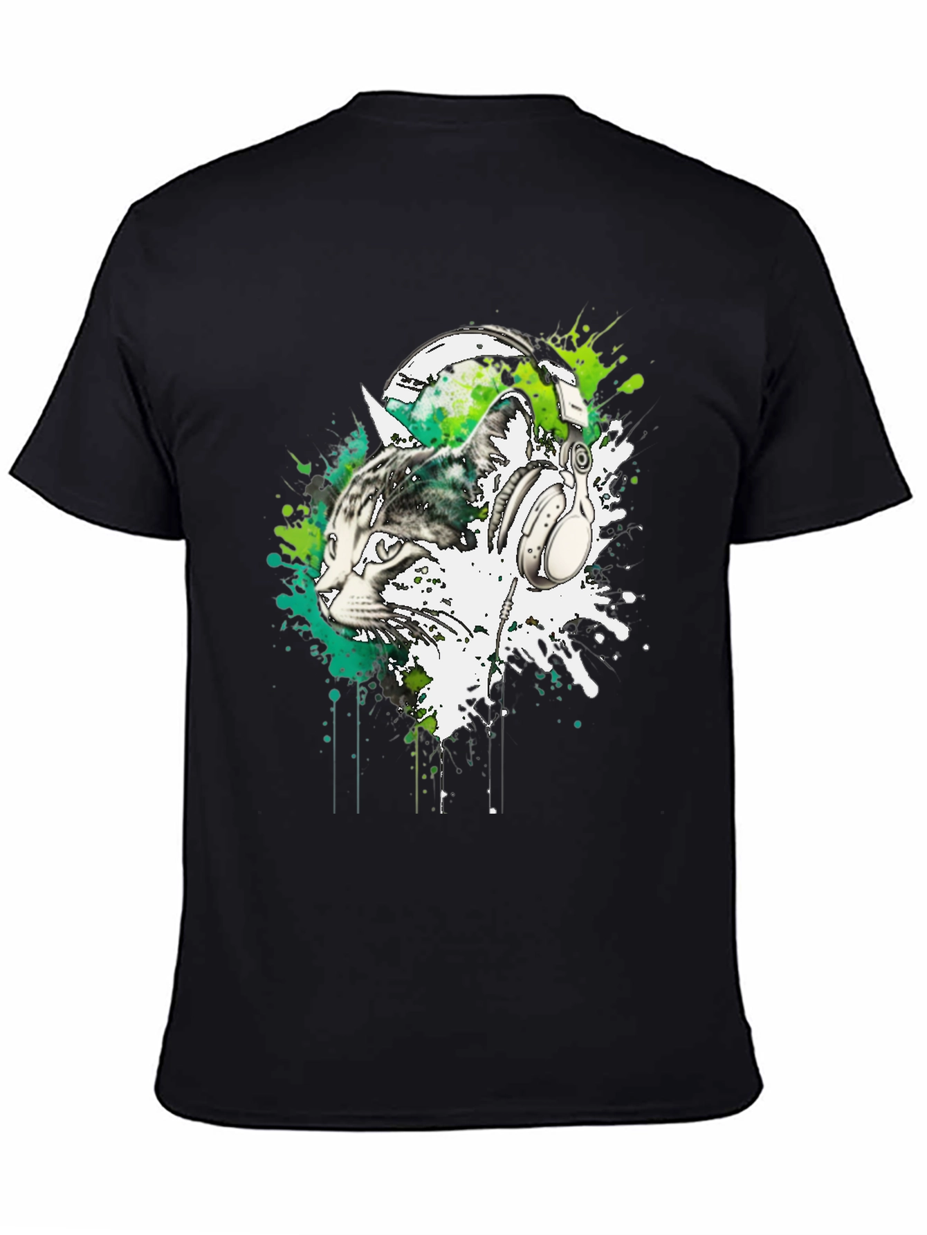 Cat DJ Graphic Tee - Black Cotton Blend