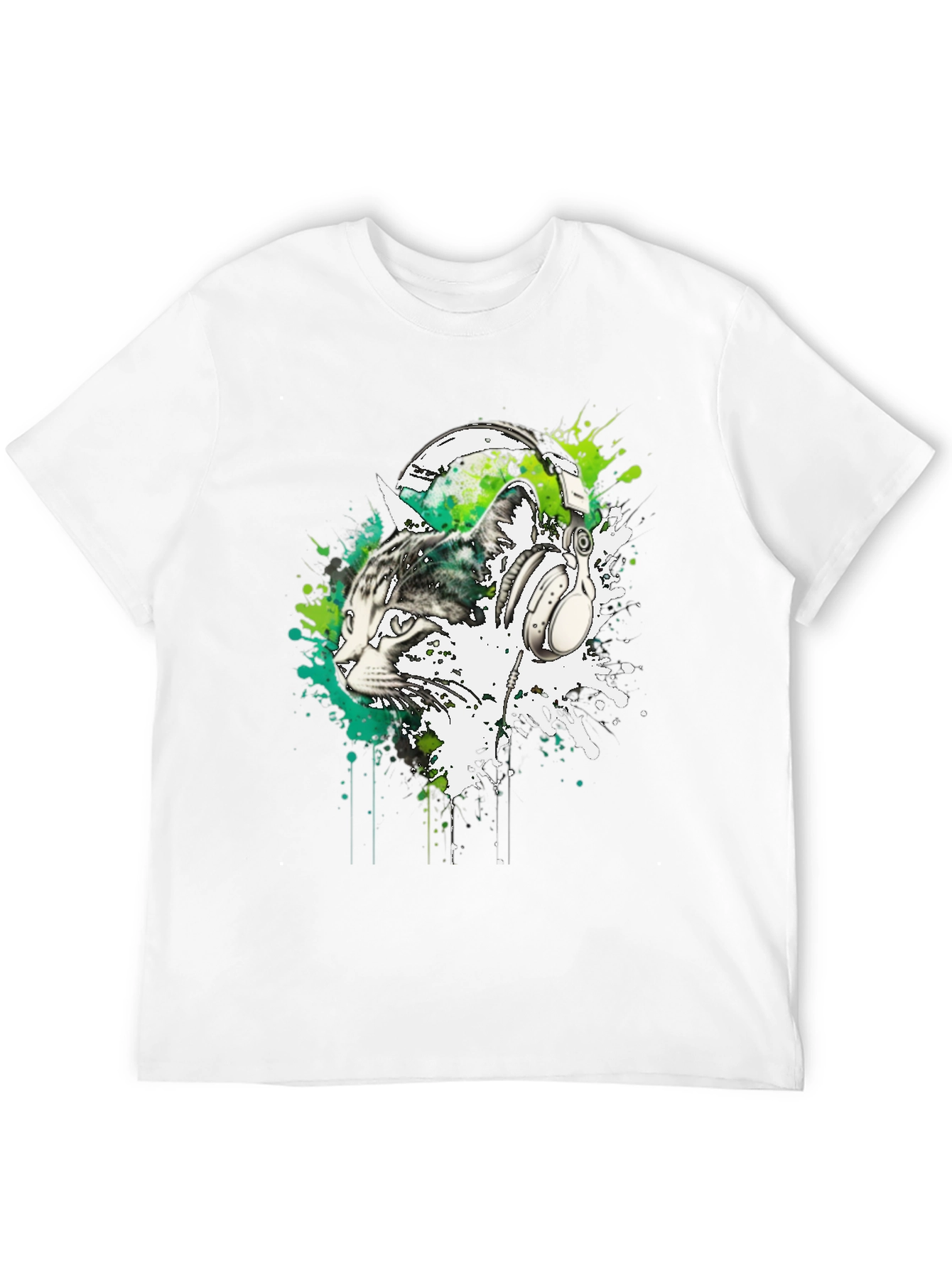 Cat DJ Graphic Tee - Black Cotton Blend