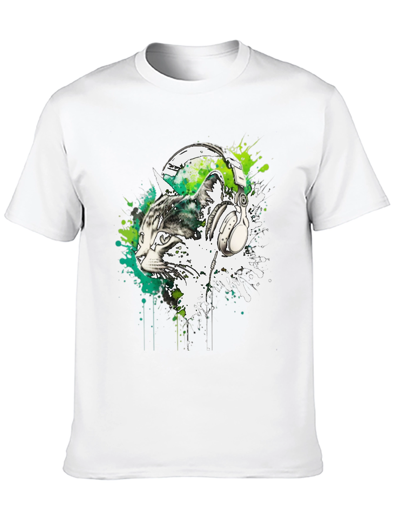 Cat DJ Graphic Tee - Black Cotton Blend