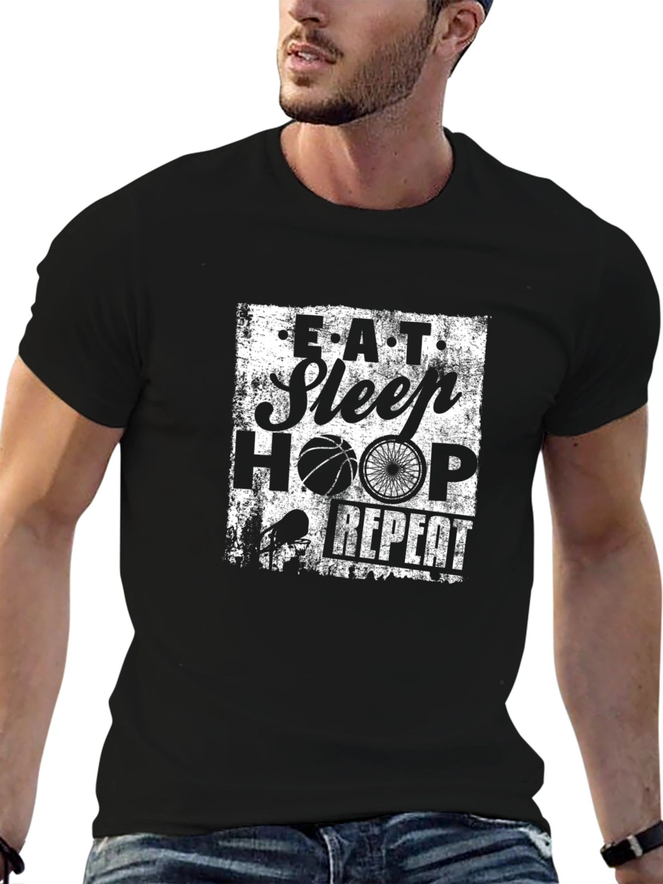 Eat Sleep Hoop Repeat Black Graphic Tee