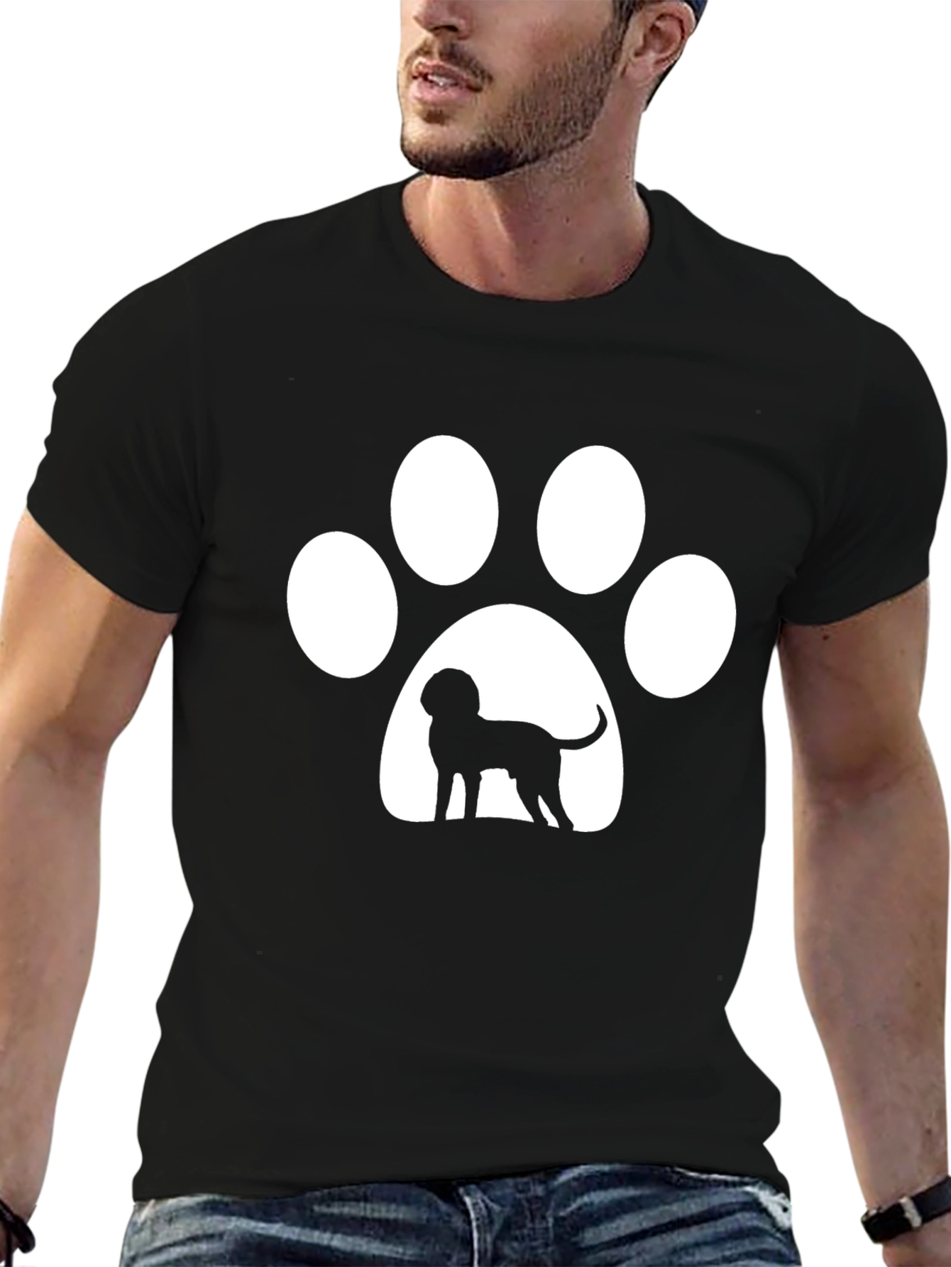 Dog Paw Print T-Shirt - Mens Black Tee