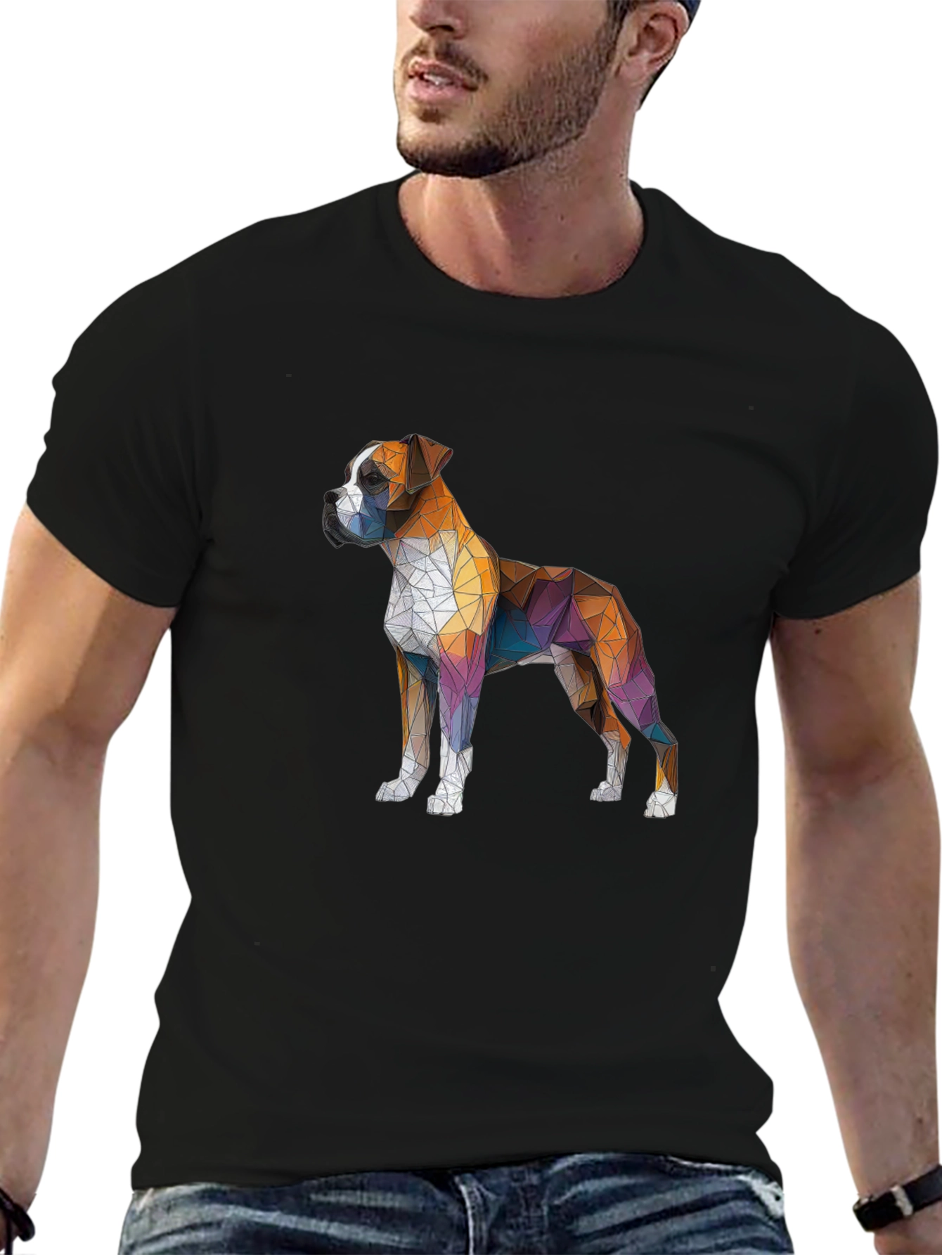 Geometric Boxer Dog Graphic Tee - Mens Black T-Shirt