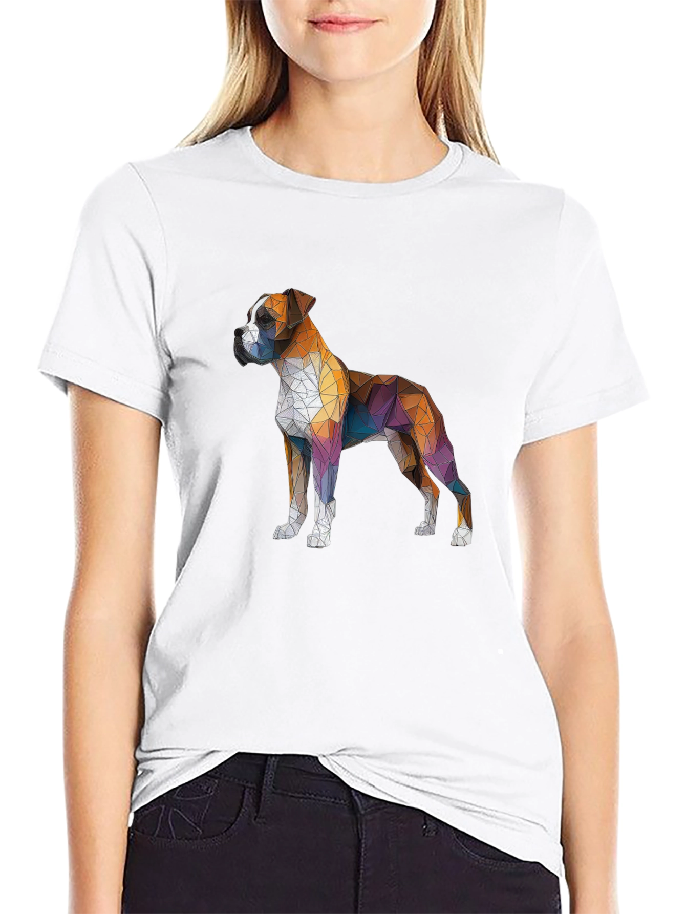 Geometric Boxer Dog Graphic Tee - Mens Black T-Shirt