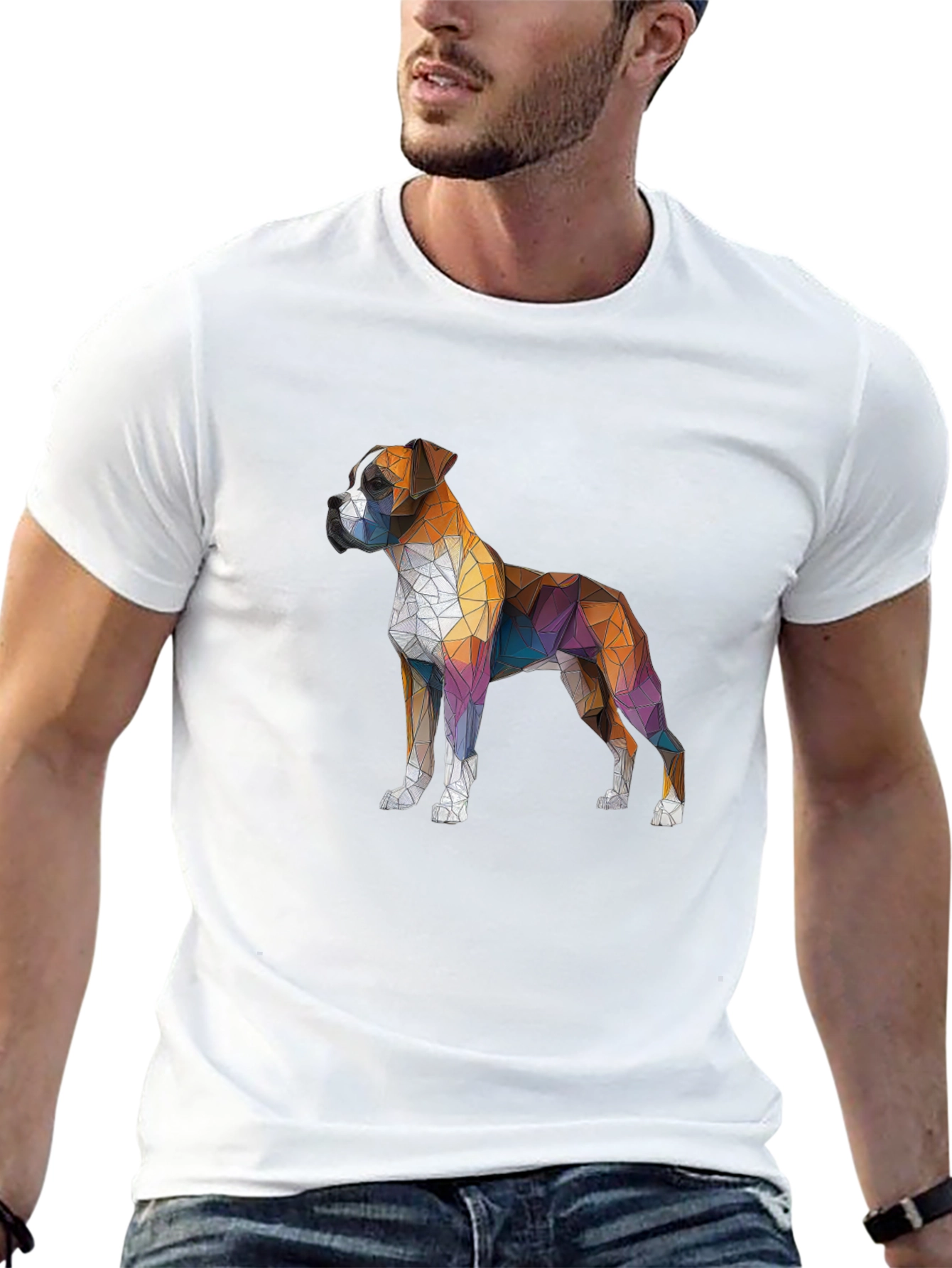 Geometric Boxer Dog Graphic Tee - Mens Black T-Shirt