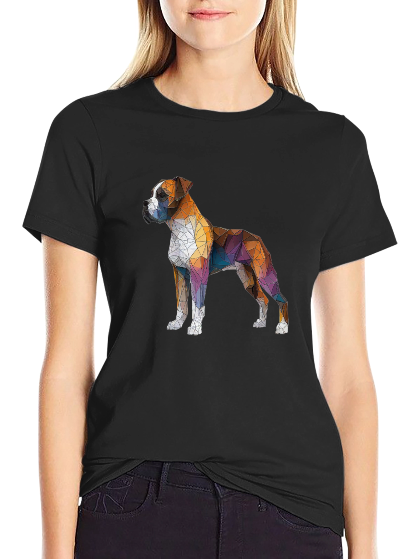 Geometric Boxer Dog Graphic Tee - Mens Black T-Shirt