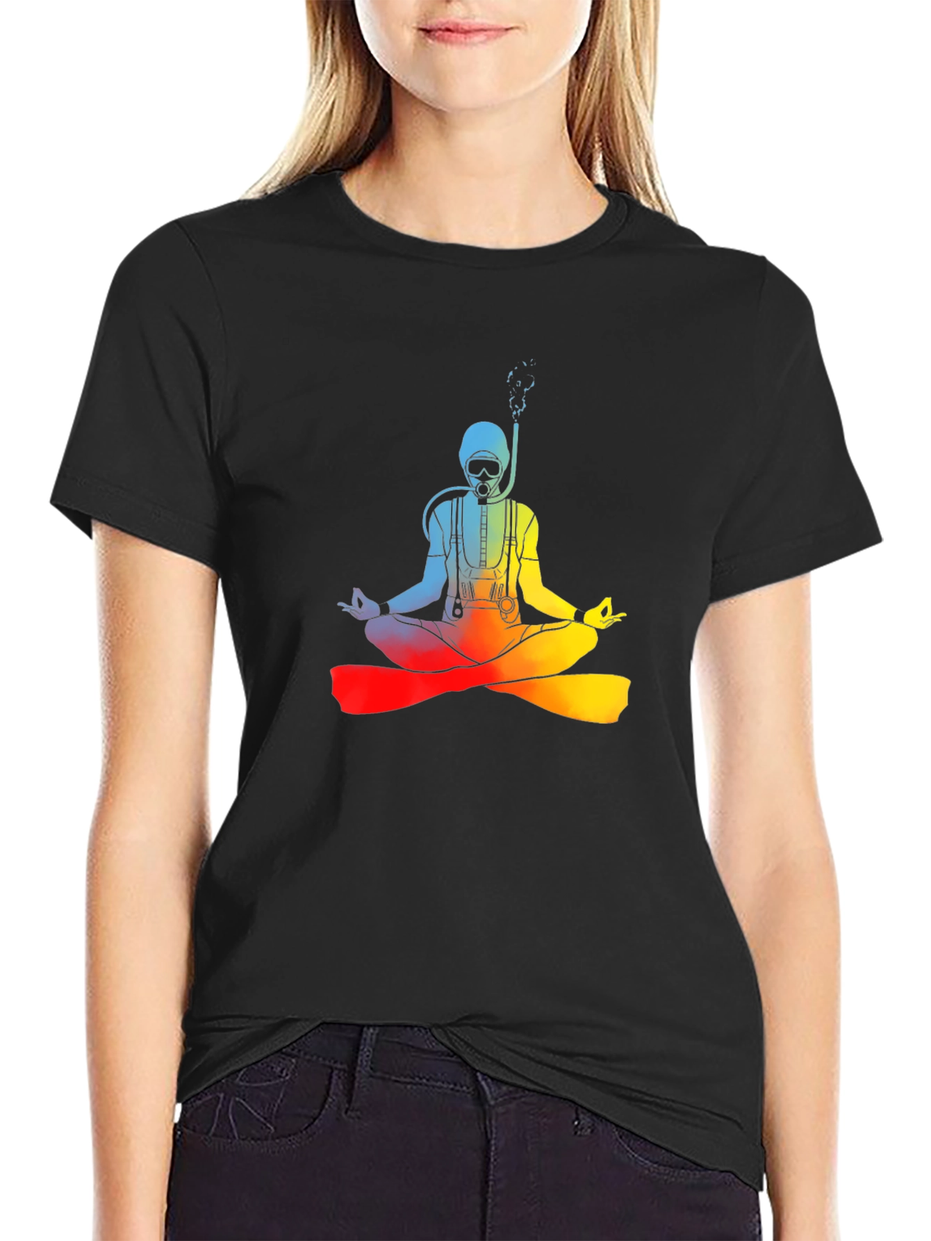 Diver Meditating Rainbow T-Shirt - Zen Underwater