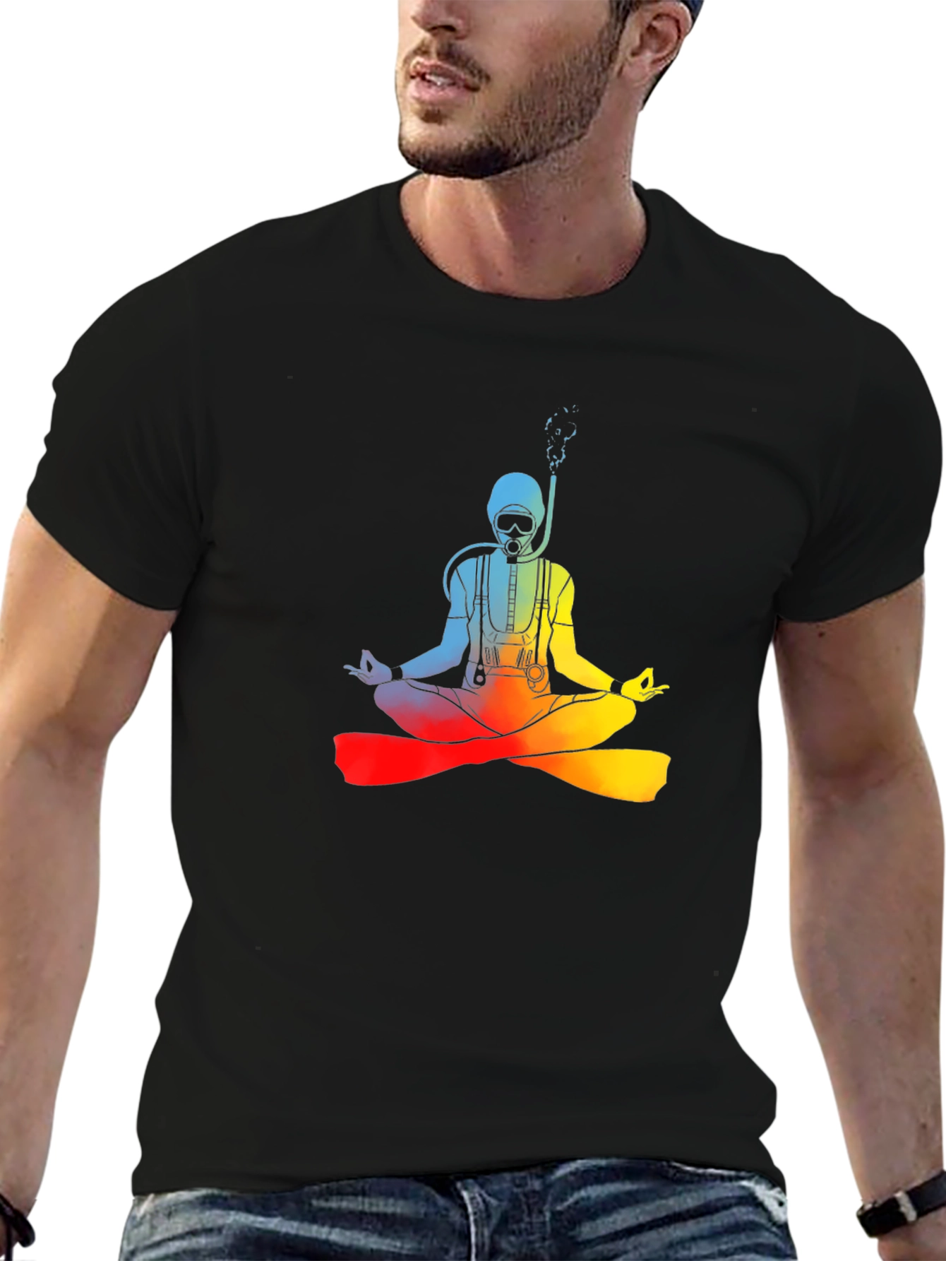 Diver Meditating Rainbow T-Shirt - Zen Underwater