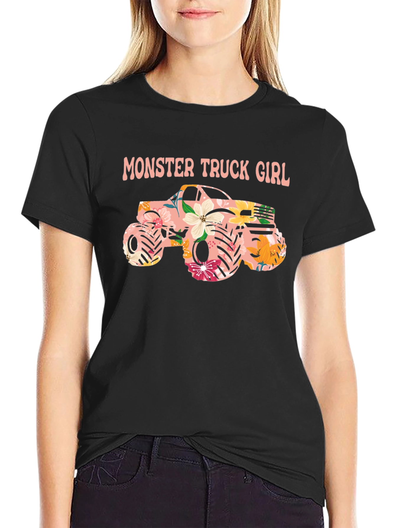 Monster Truck Girl Black Graphic Tee