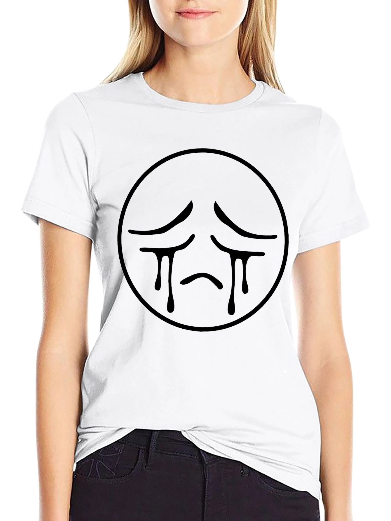 Sad Emoji Graphic Tee - Black