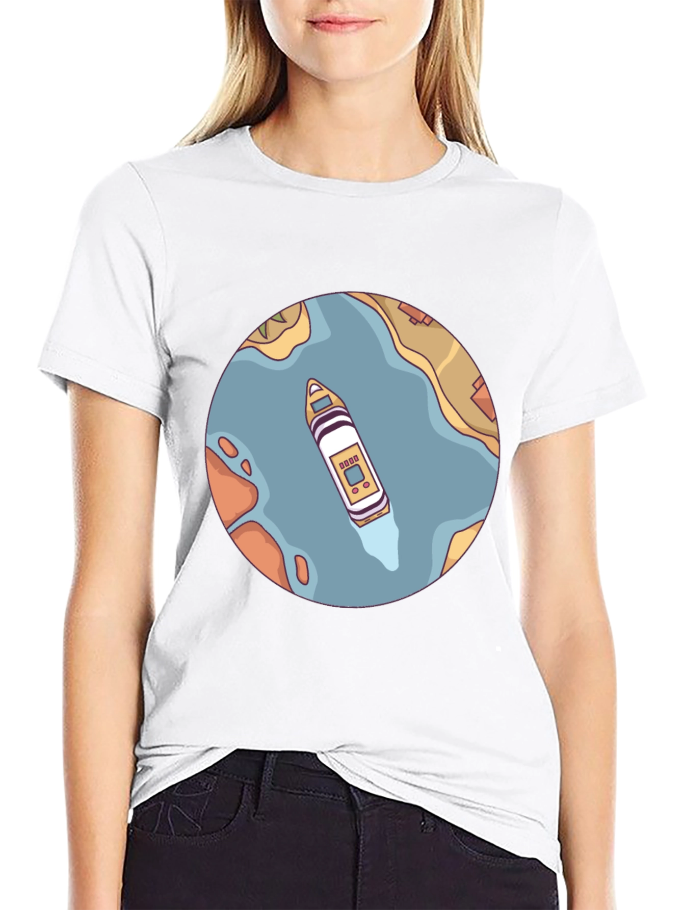 Nautical T-Shirt - Boat on River Graphic Tee