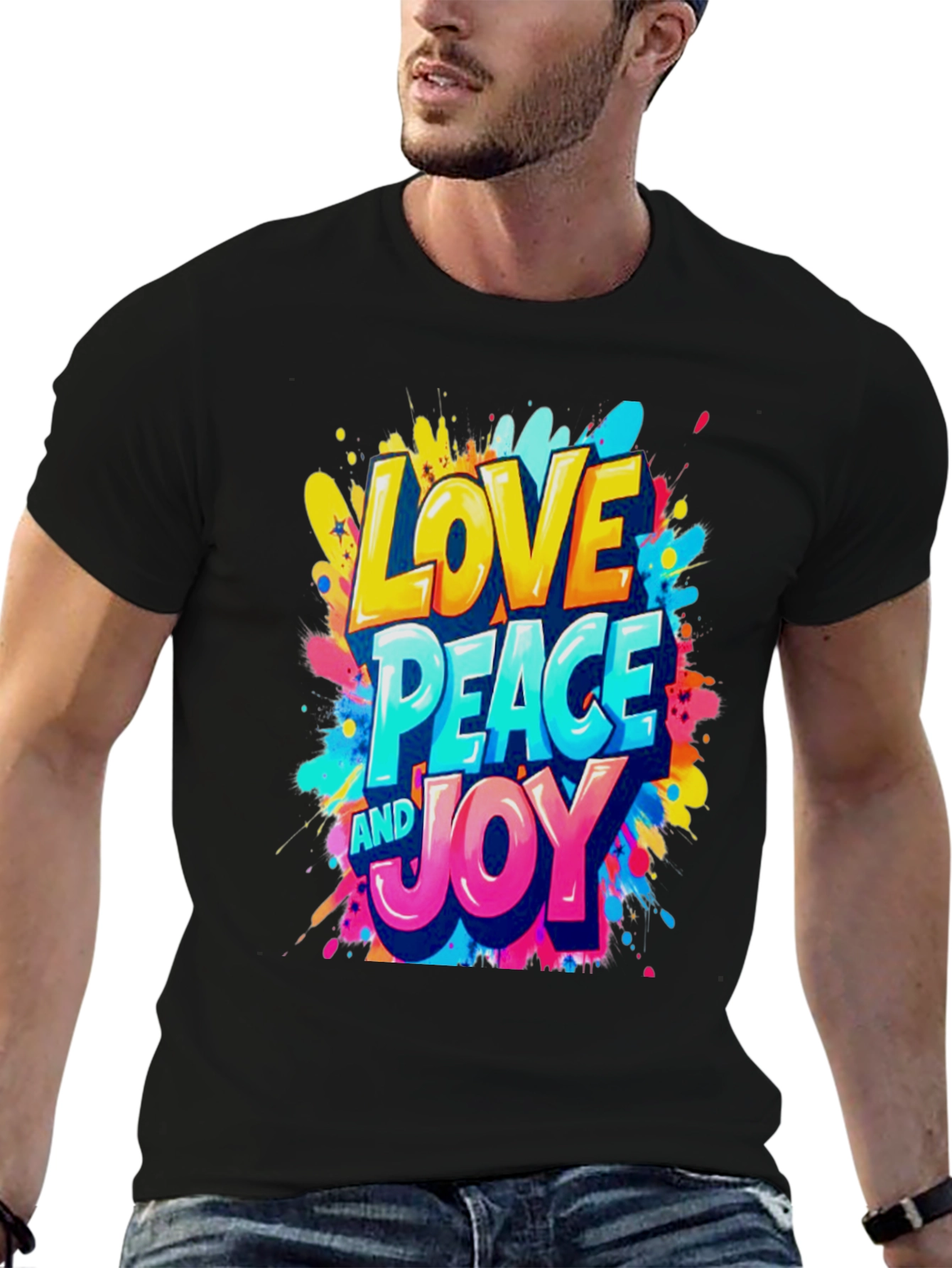 Love Peace and Joy Graphic Black T-Shirt