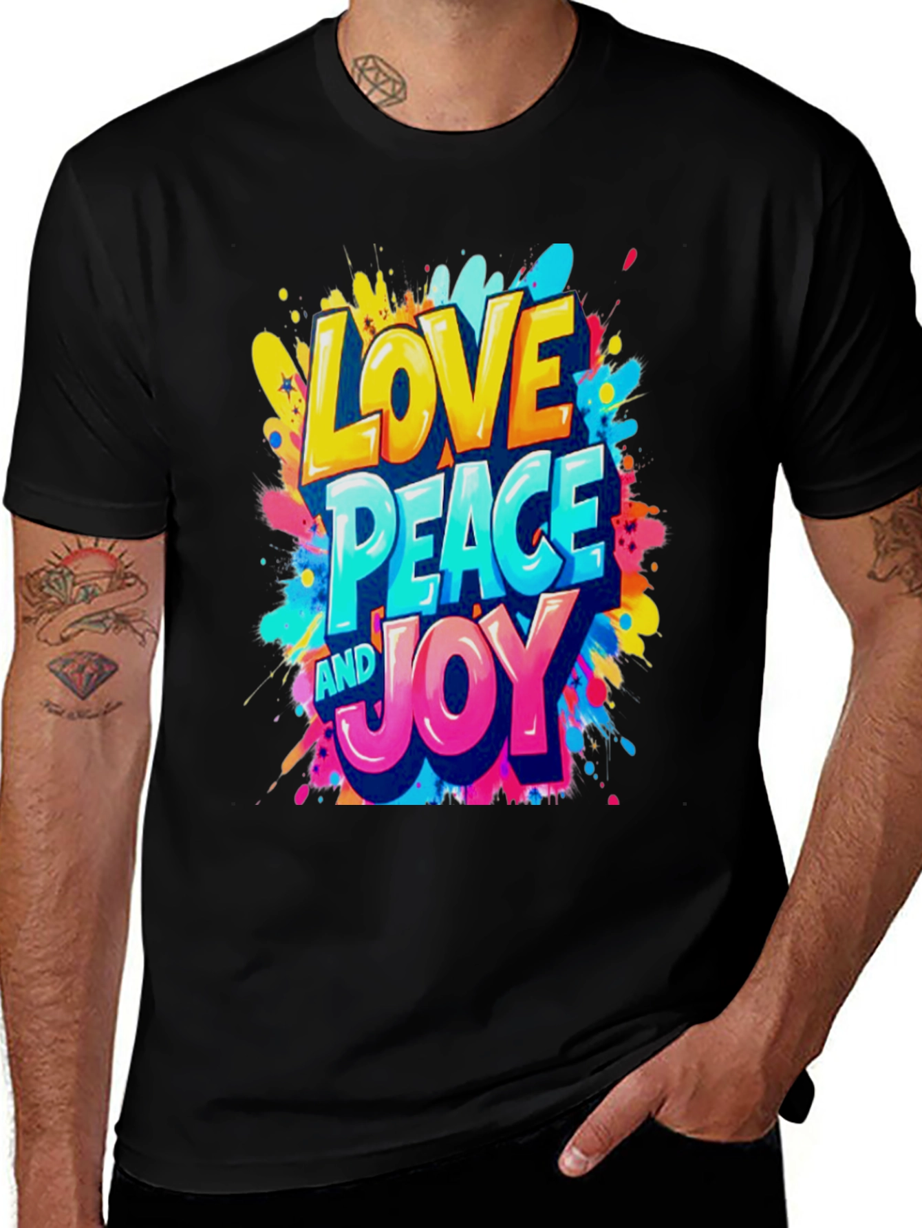 Love Peace and Joy Graphic Black T-Shirt