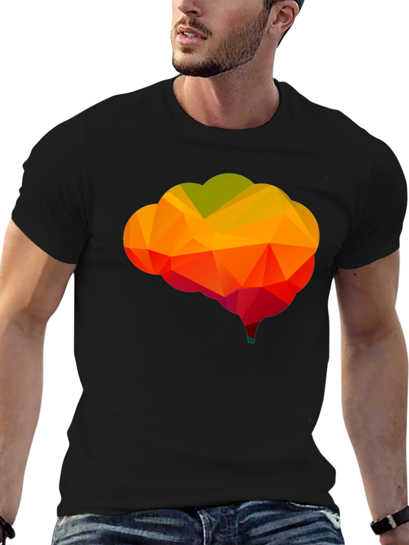 Geometric Brain Graphic Tee - Black Cotton Shirt