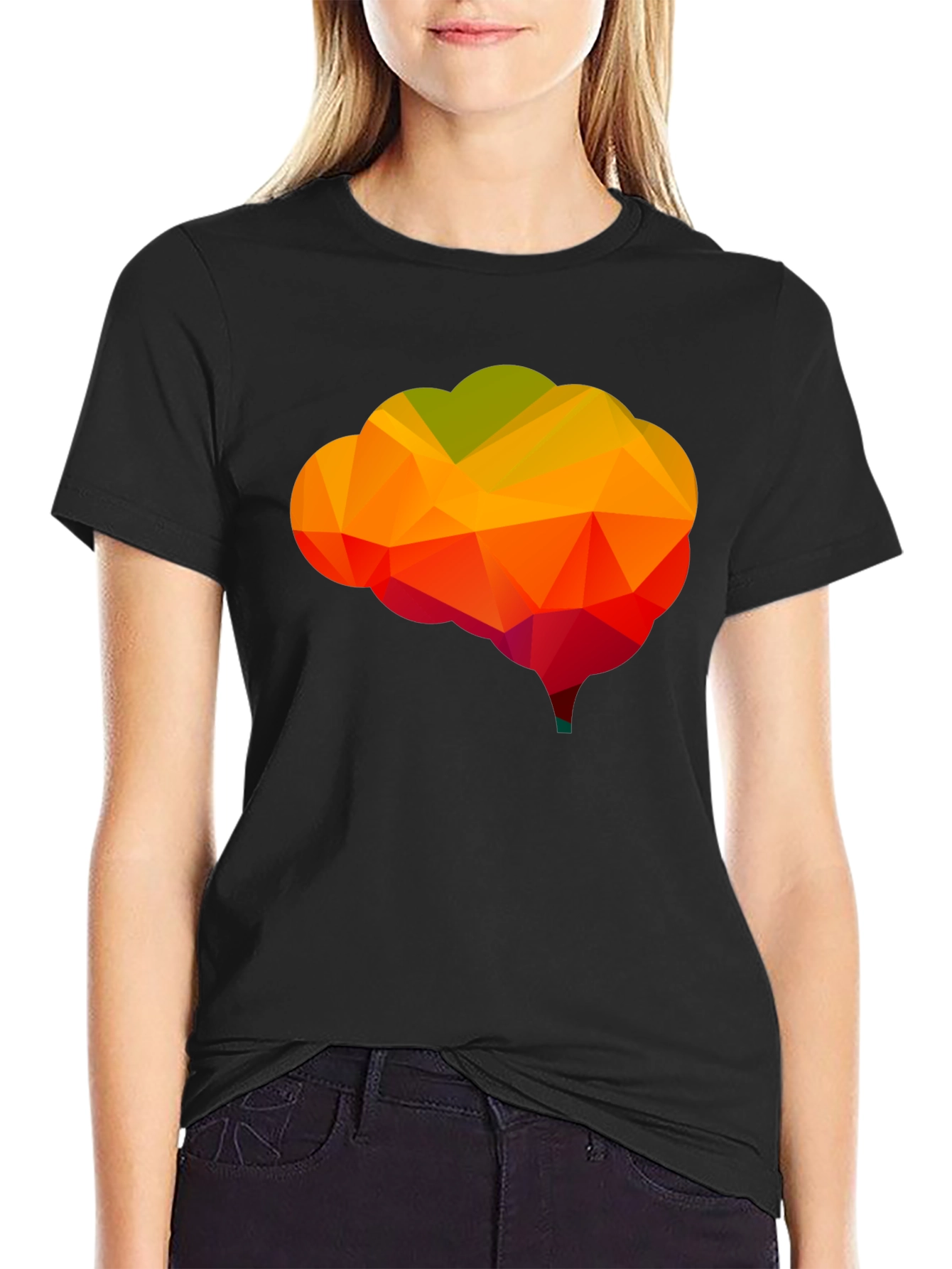 Geometric Brain Graphic Tee - Black Cotton Shirt