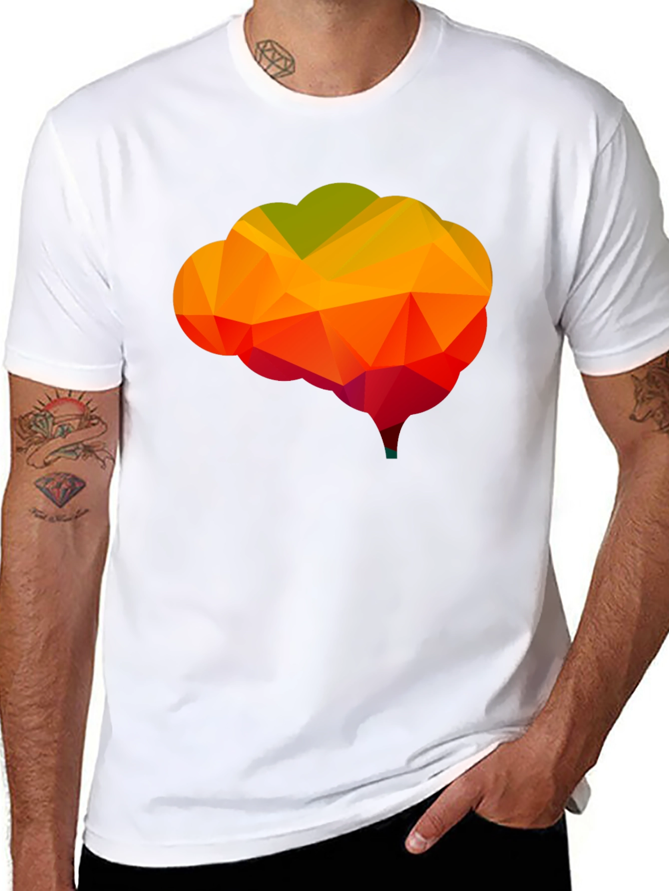 Geometric Brain Graphic Tee - Black Cotton Shirt