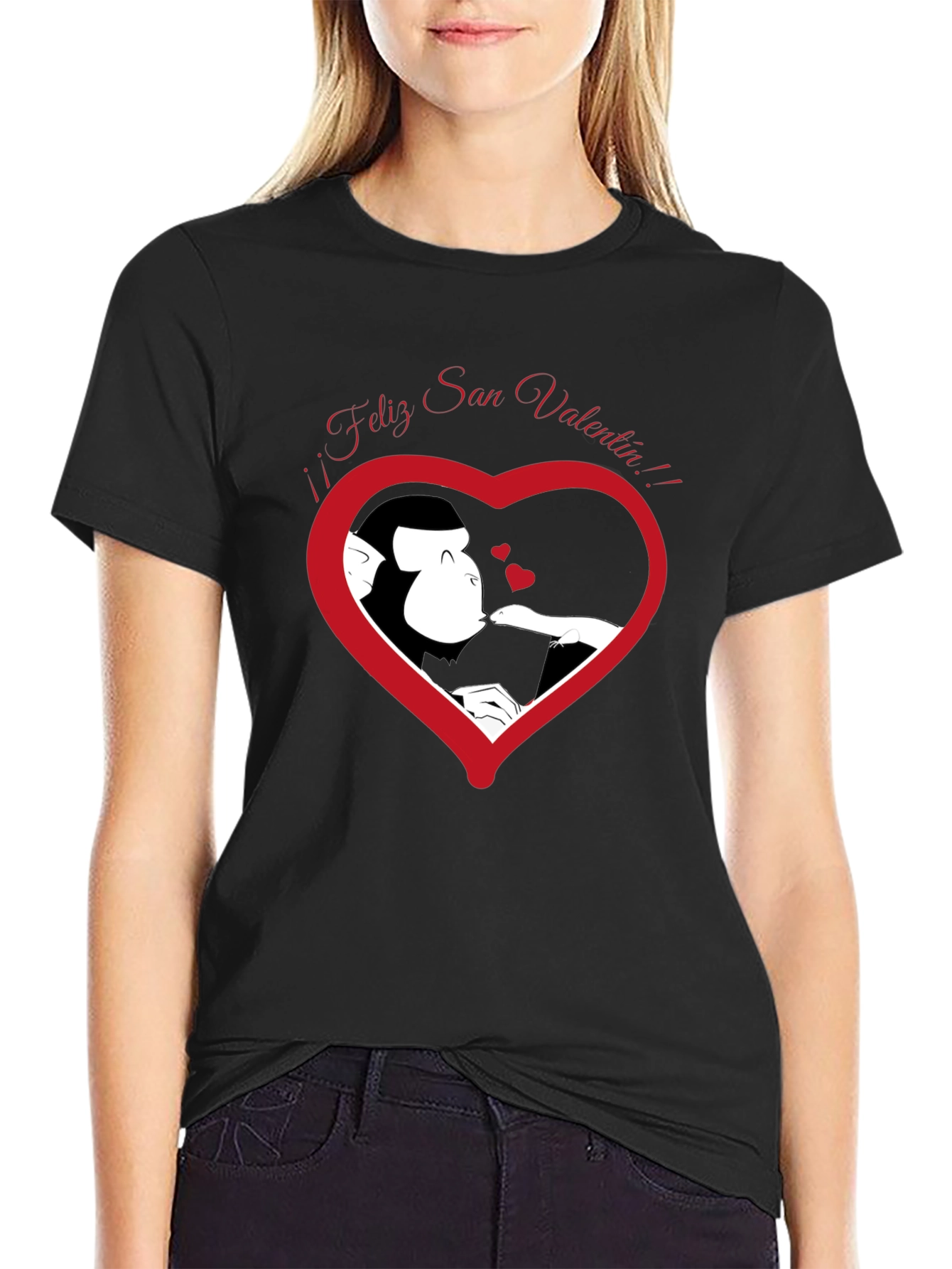 Feliz San Valentin Monkey Heart Graphic T-Shirt