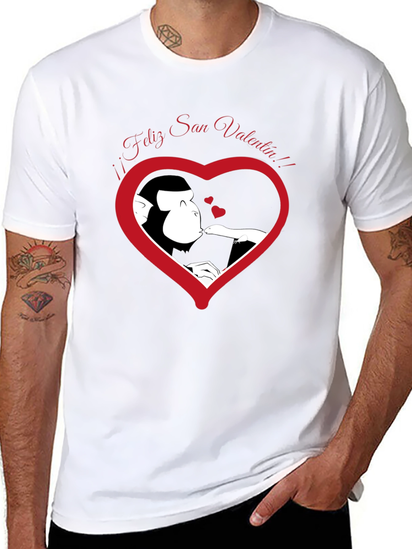 Feliz San Valentin Monkey Heart Graphic T-Shirt