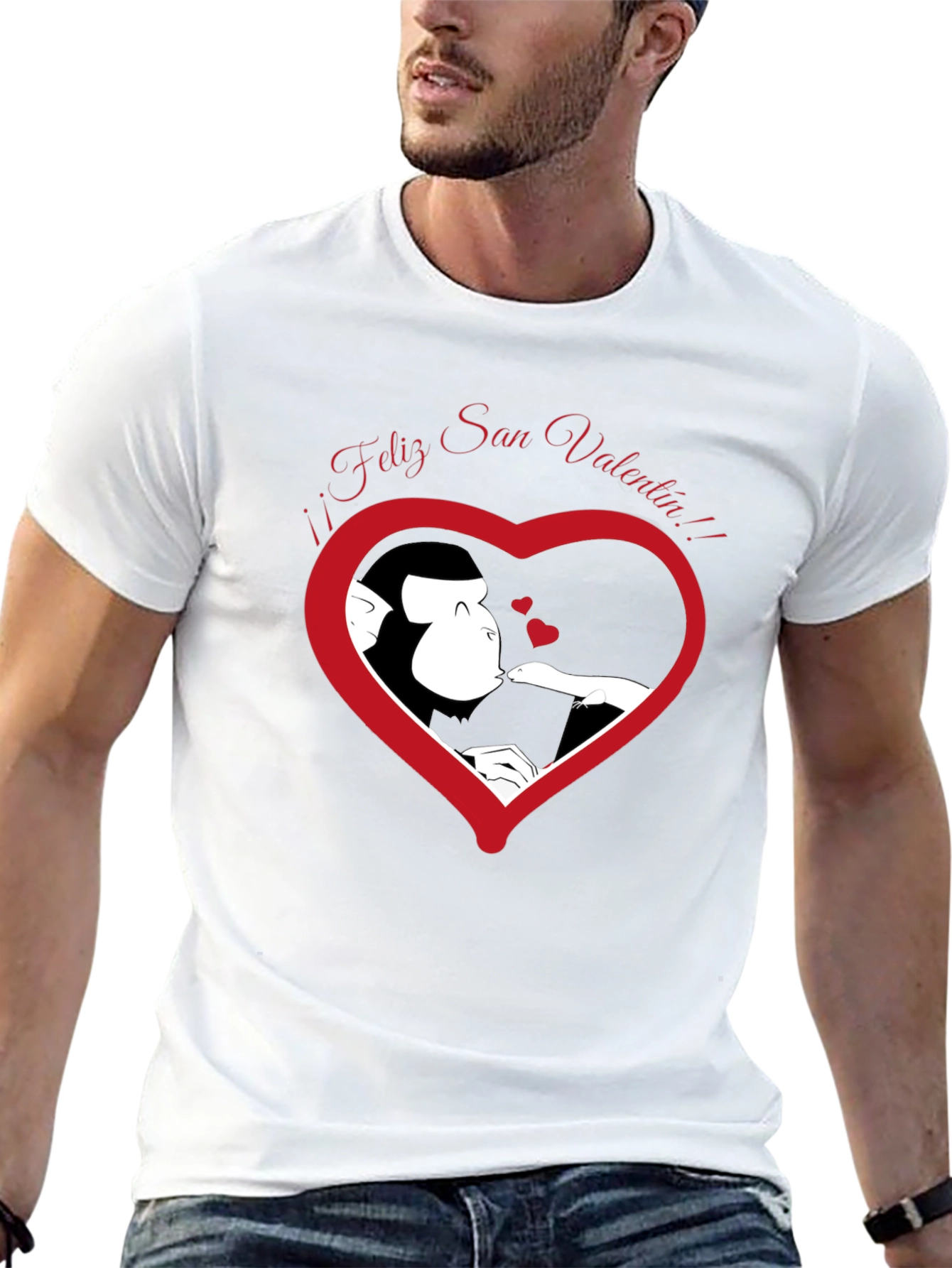Feliz San Valentin Monkey Heart Graphic T-Shirt