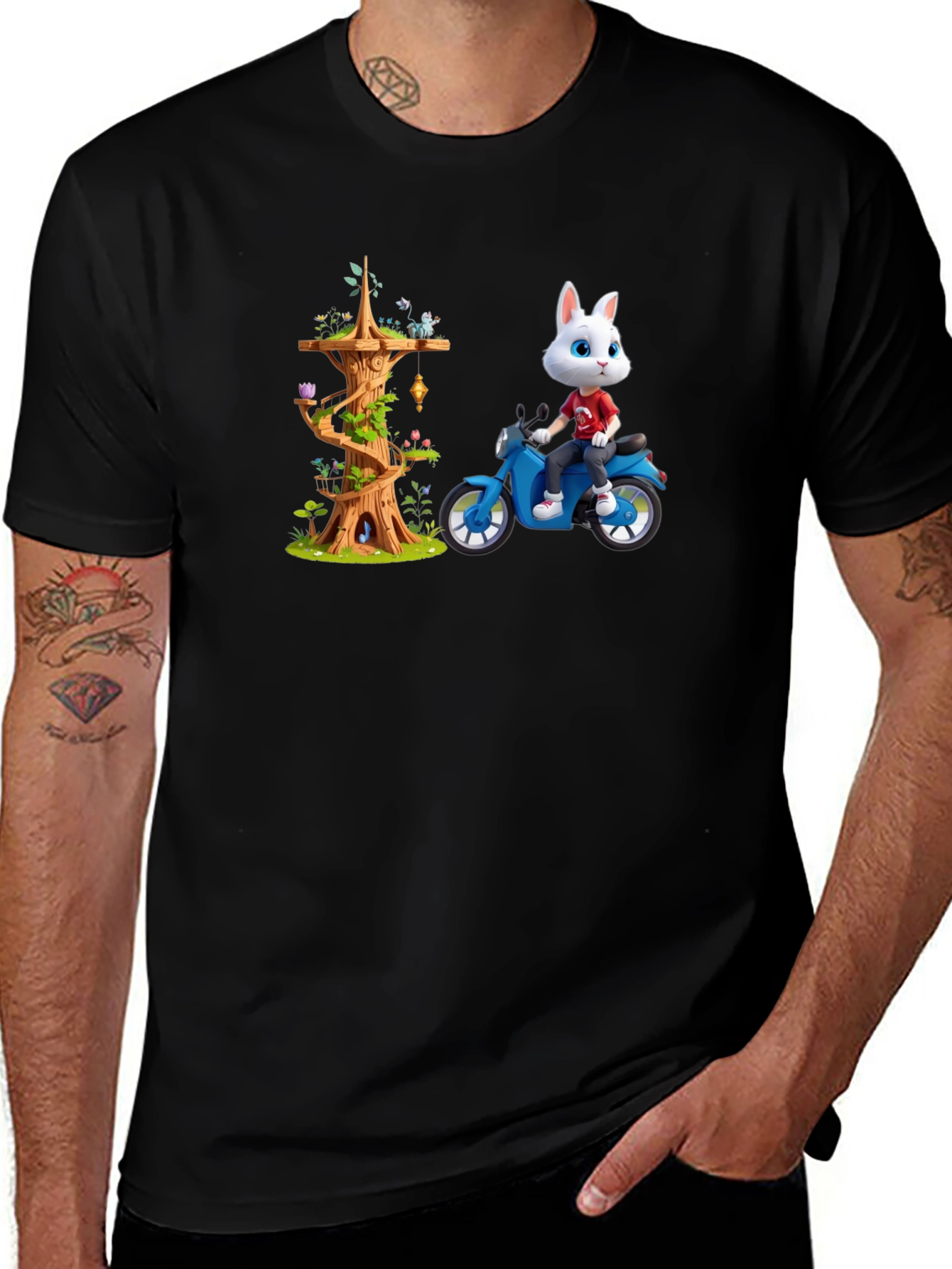 Cartoon Rabbit on Motorcycle T-Shirt