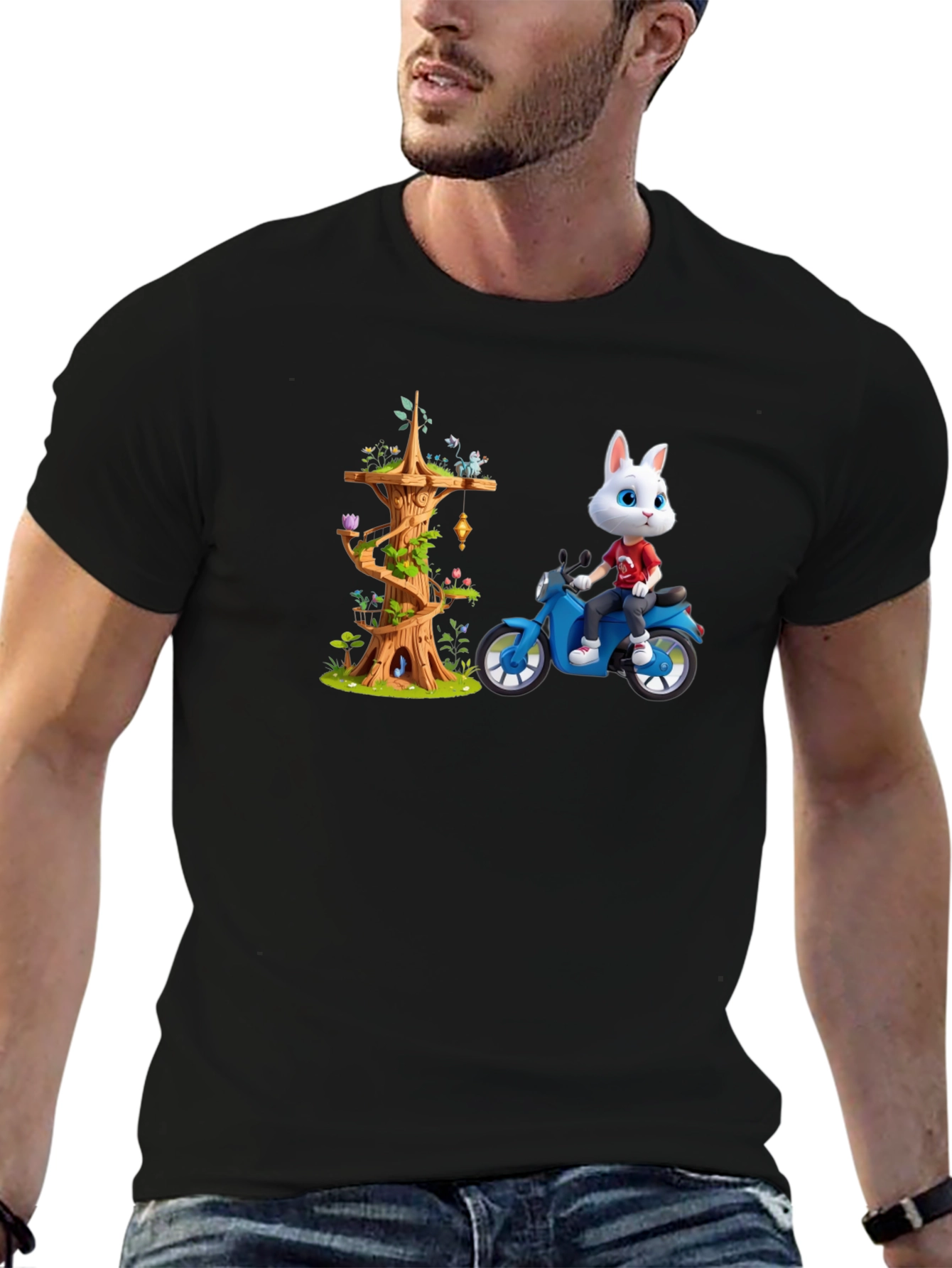 Cartoon Rabbit on Motorcycle T-Shirt