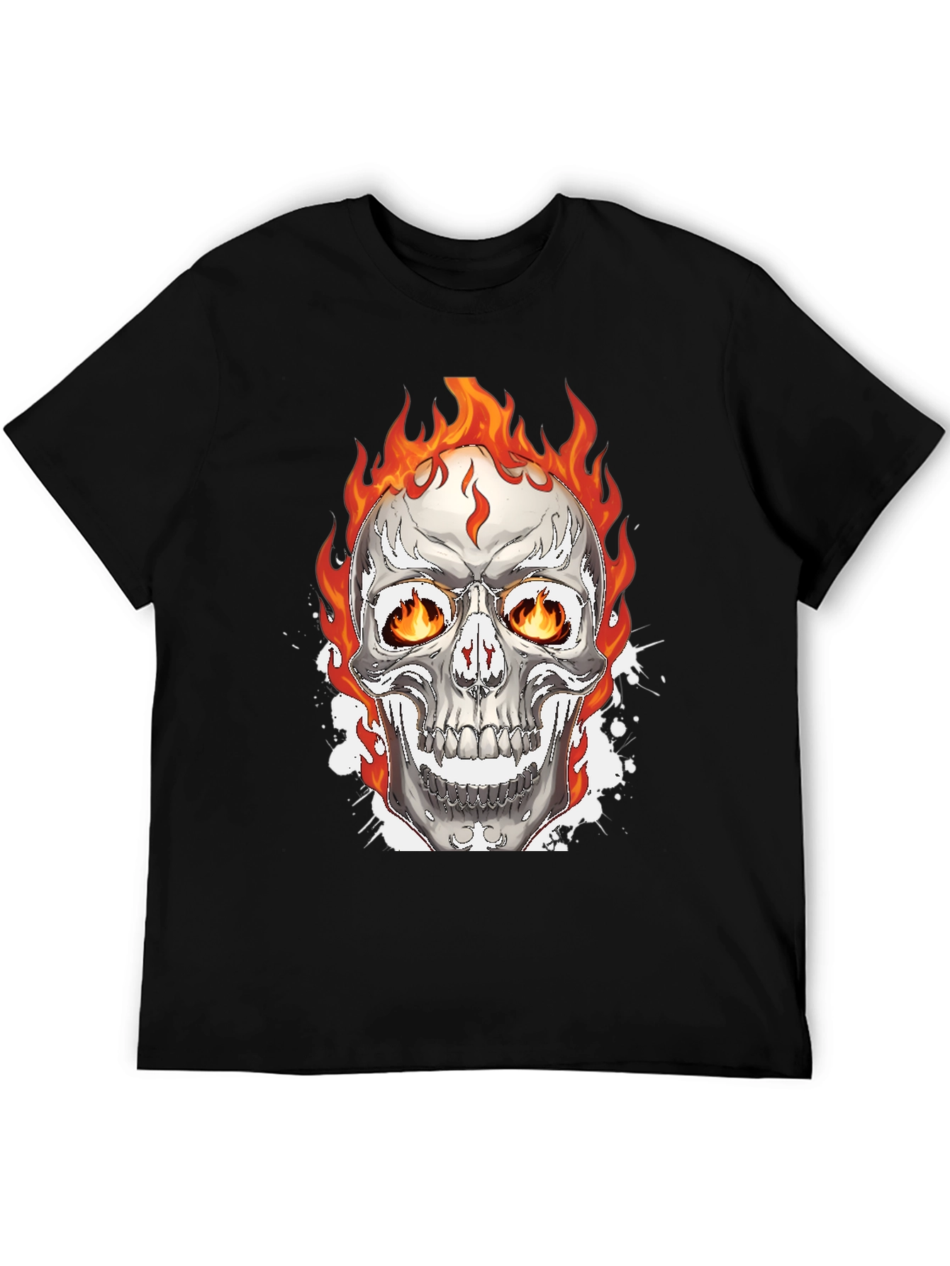 Flaming Skull Graphic Tee - Black