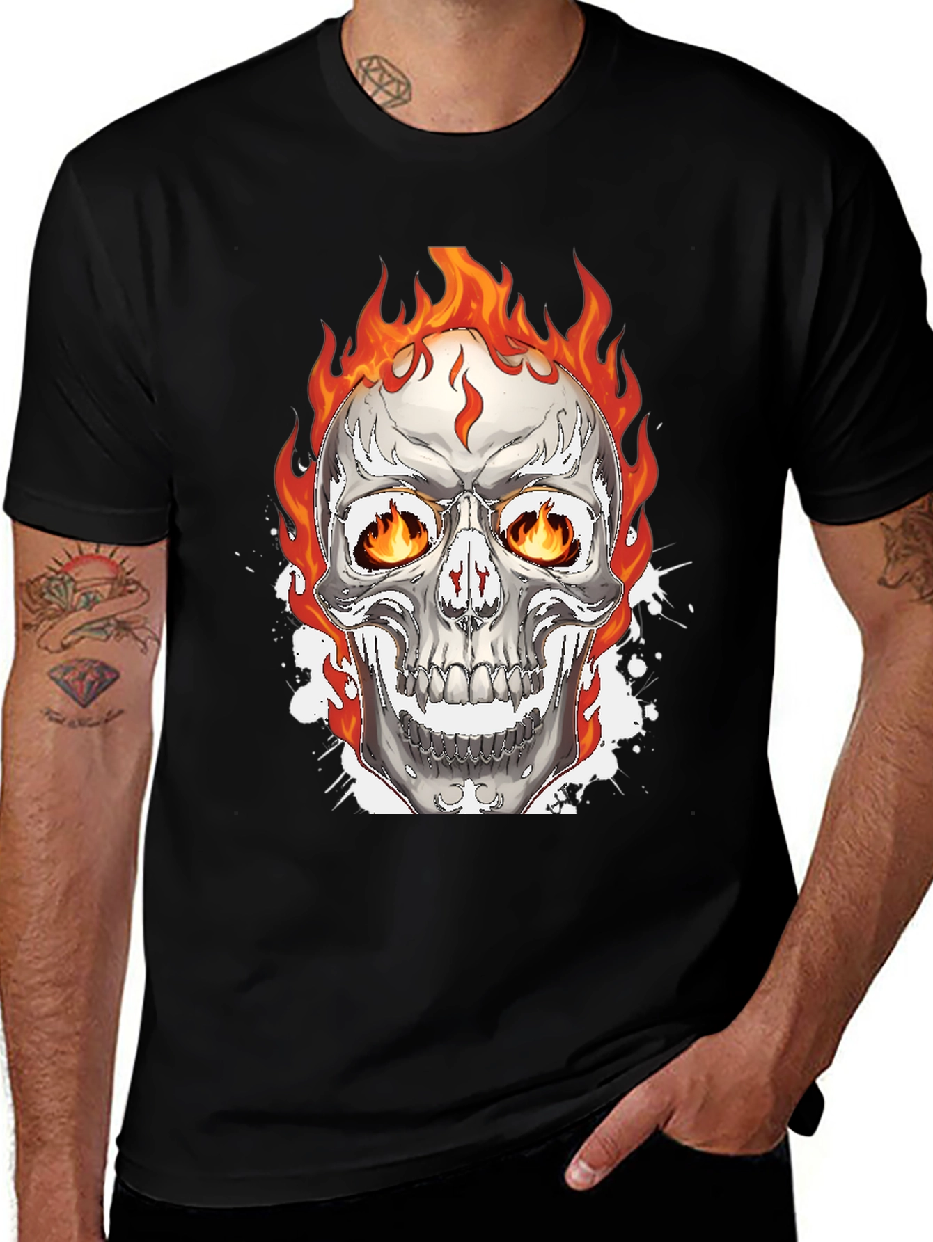 Flaming Skull Graphic Tee - Black
