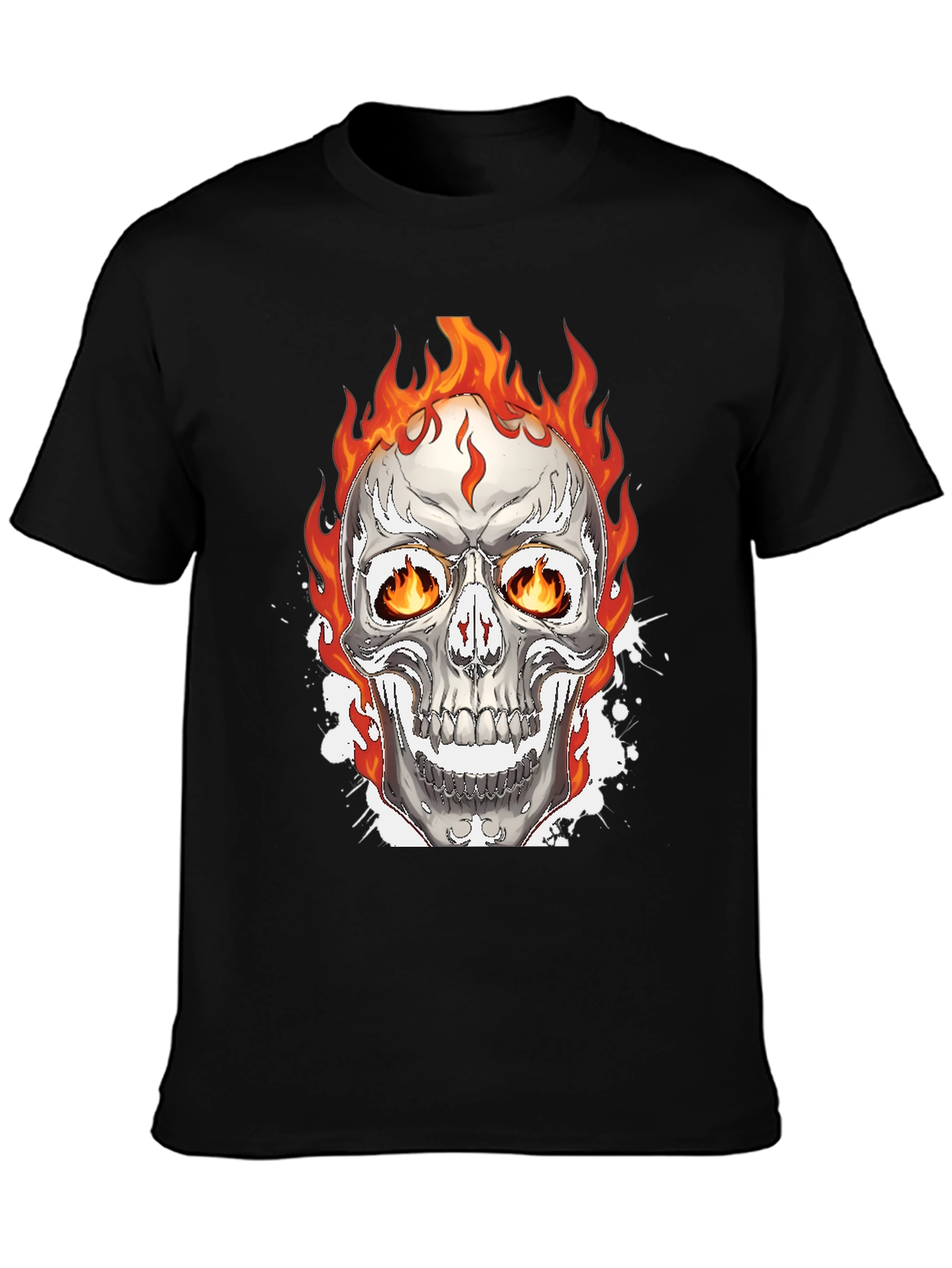 Flaming Skull Graphic Tee - Black