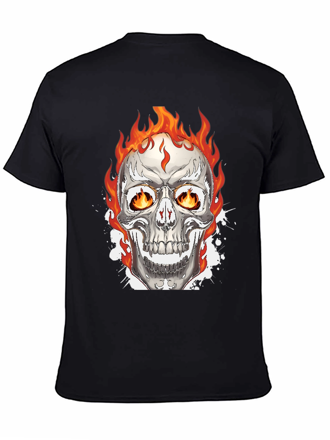 Flaming Skull Graphic Tee - Black