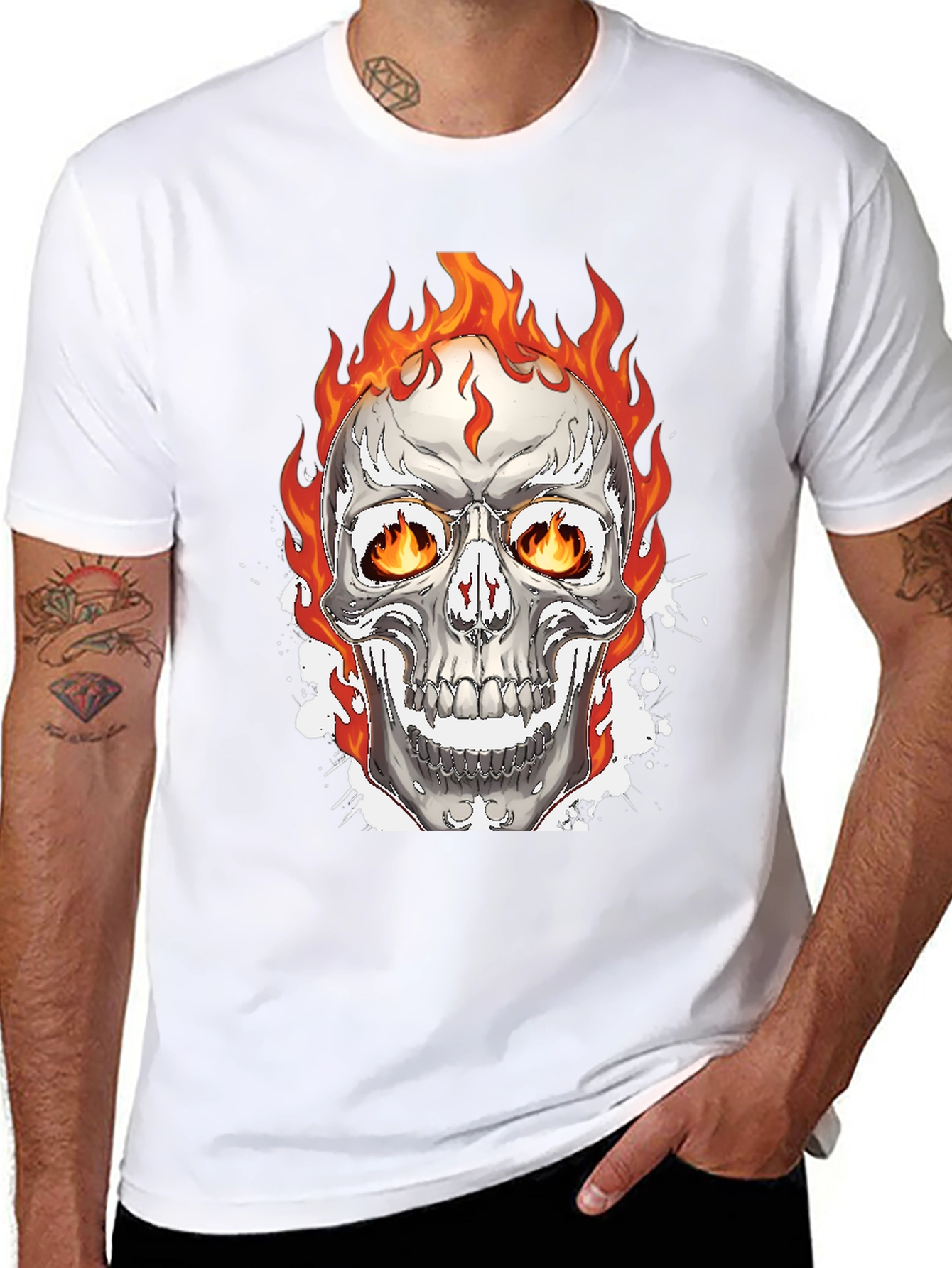 Flaming Skull Graphic Tee - Black