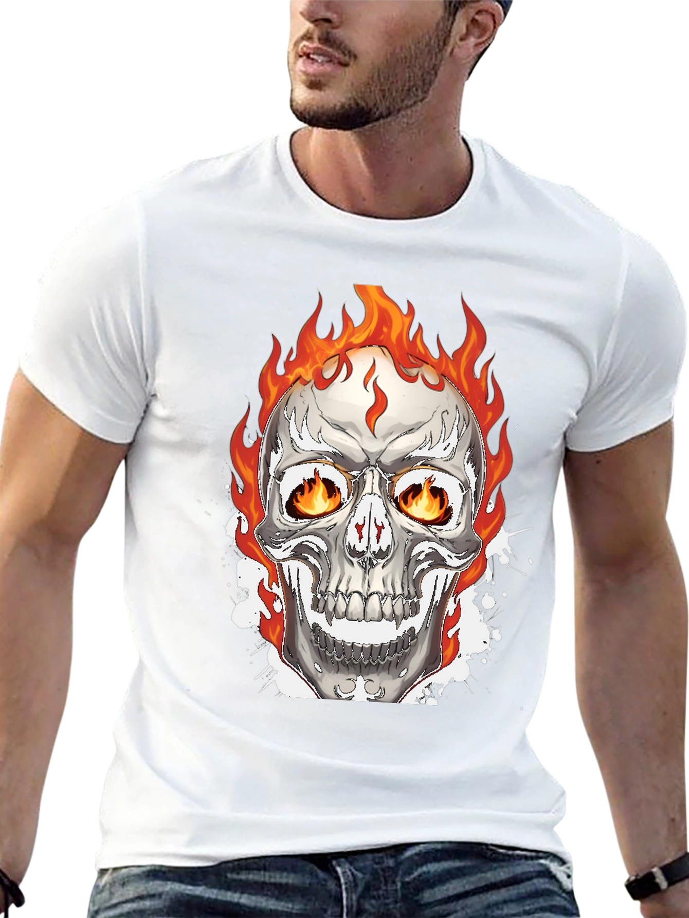 Flaming Skull Graphic Tee - Black