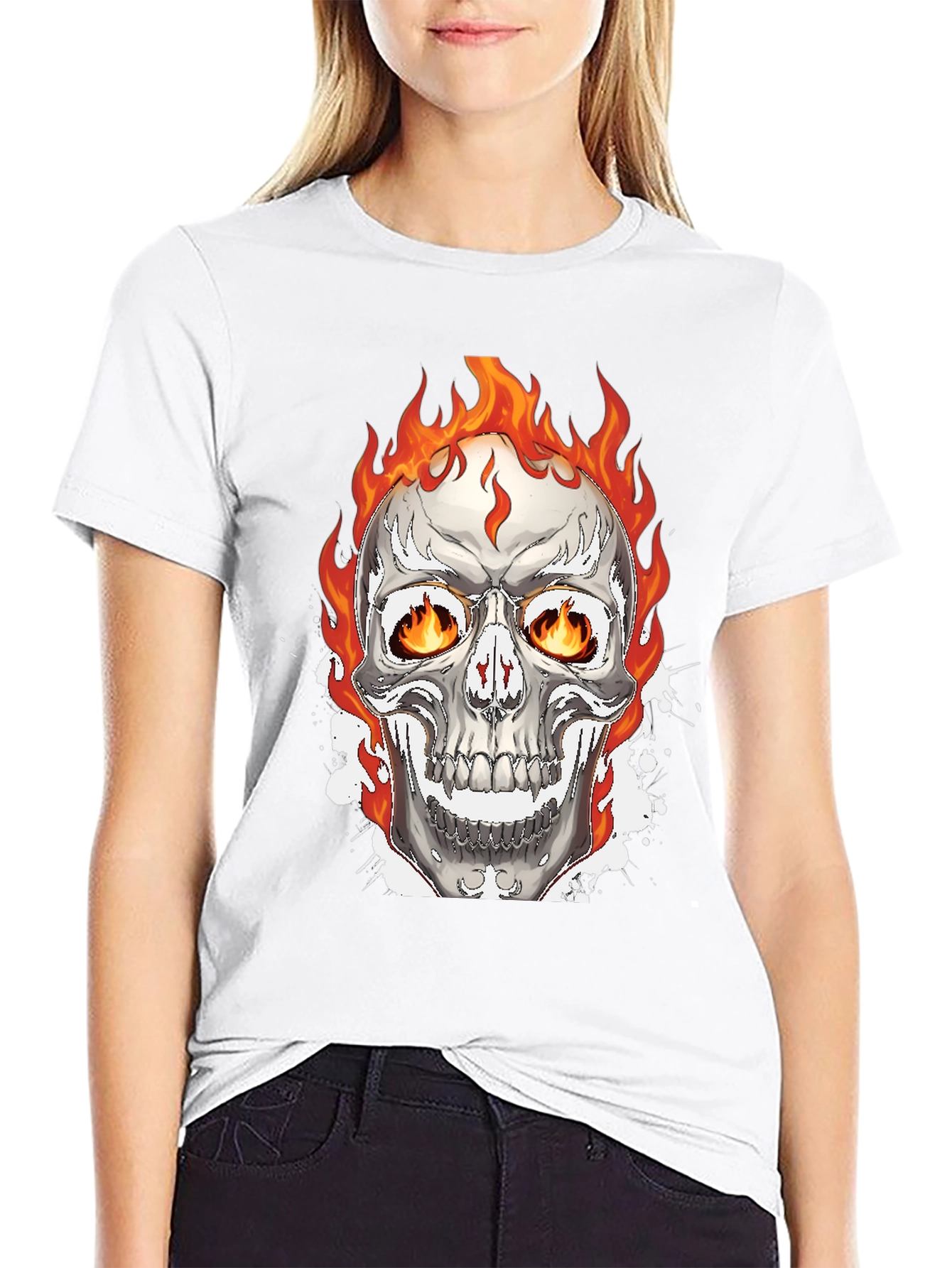 Flaming Skull Graphic Tee - Black