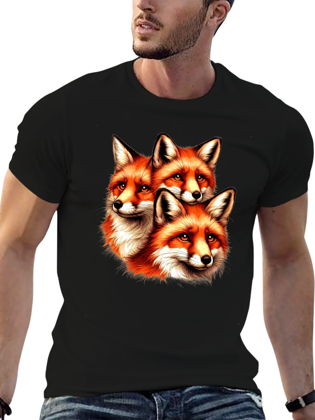 Fox Trio Graphic Tee - Unique Animal Print T-Shirt