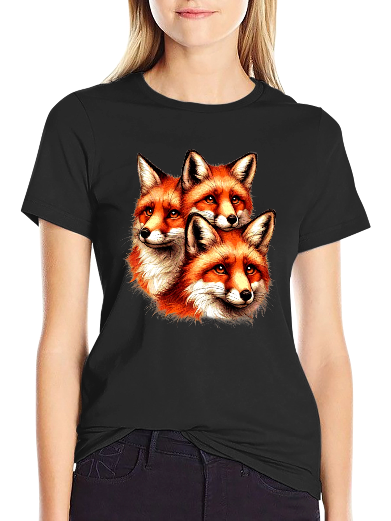 Fox Trio Graphic Tee - Unique Animal Print T-Shirt