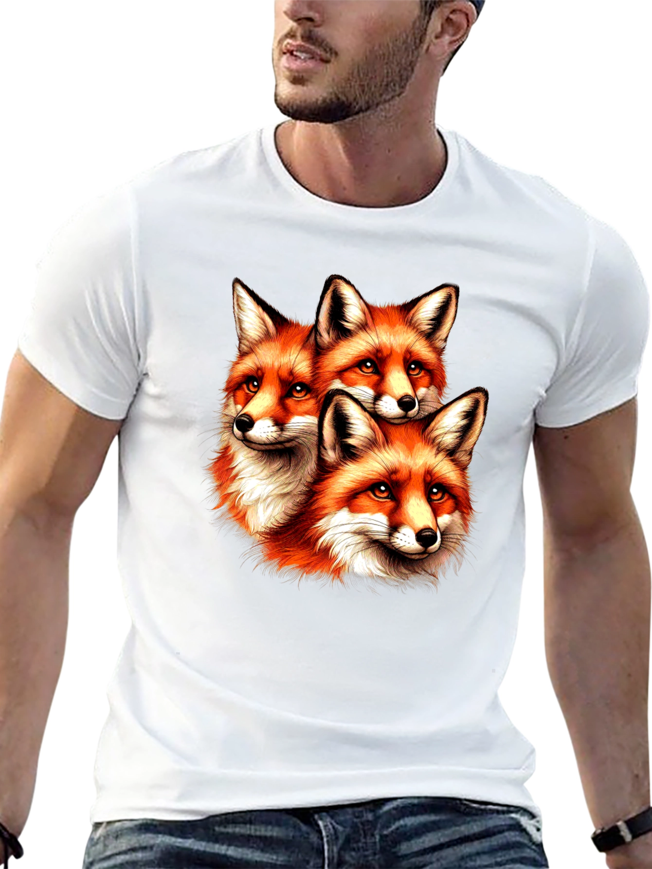 Fox Trio Graphic Tee - Unique Animal Print T-Shirt