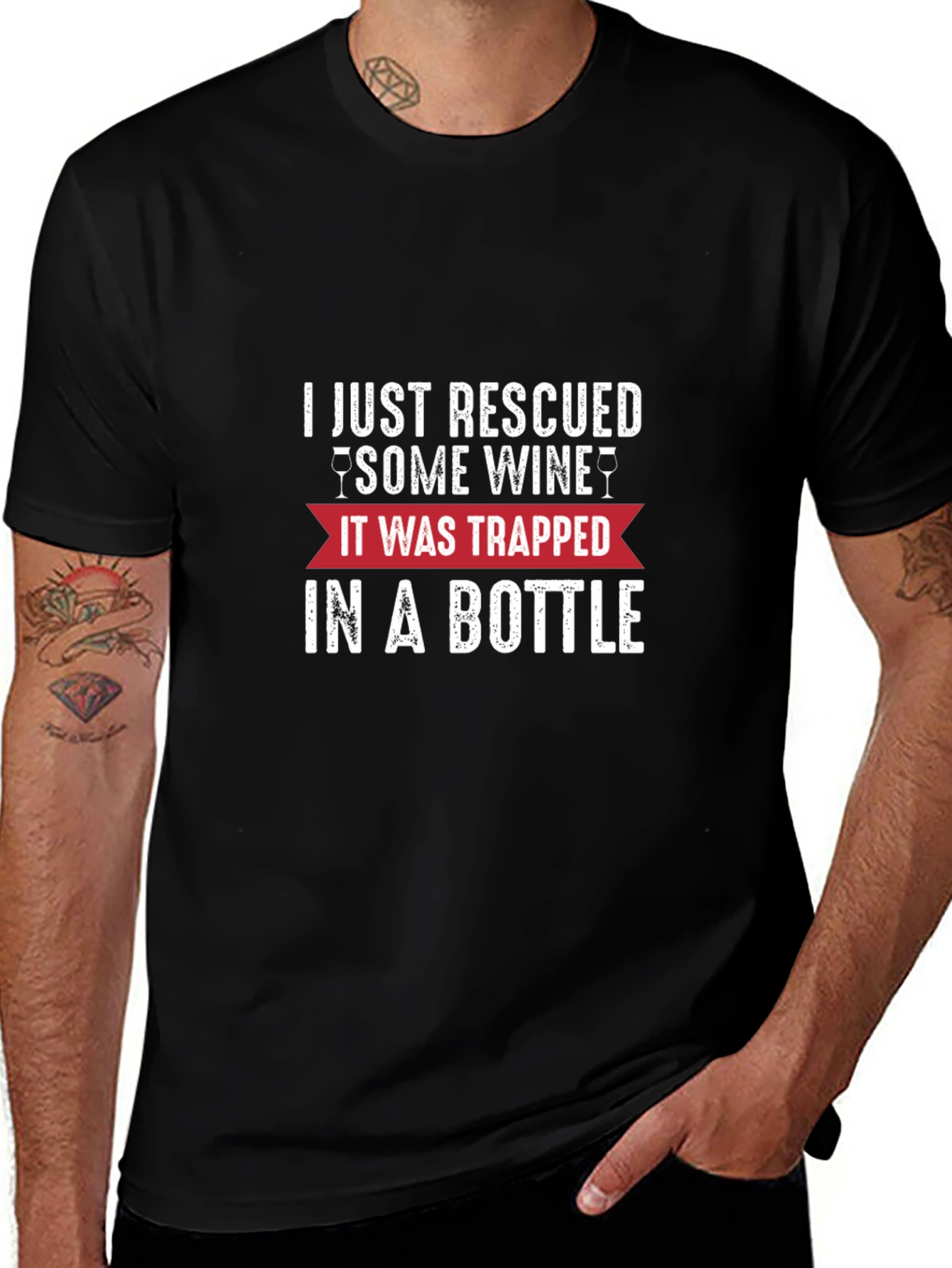 Rescued Some Wine T-Shirt - Funny Graphic Tee