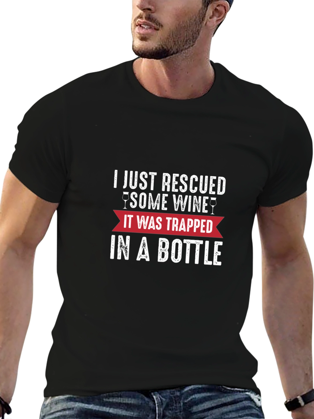 Rescued Some Wine T-Shirt - Funny Graphic Tee