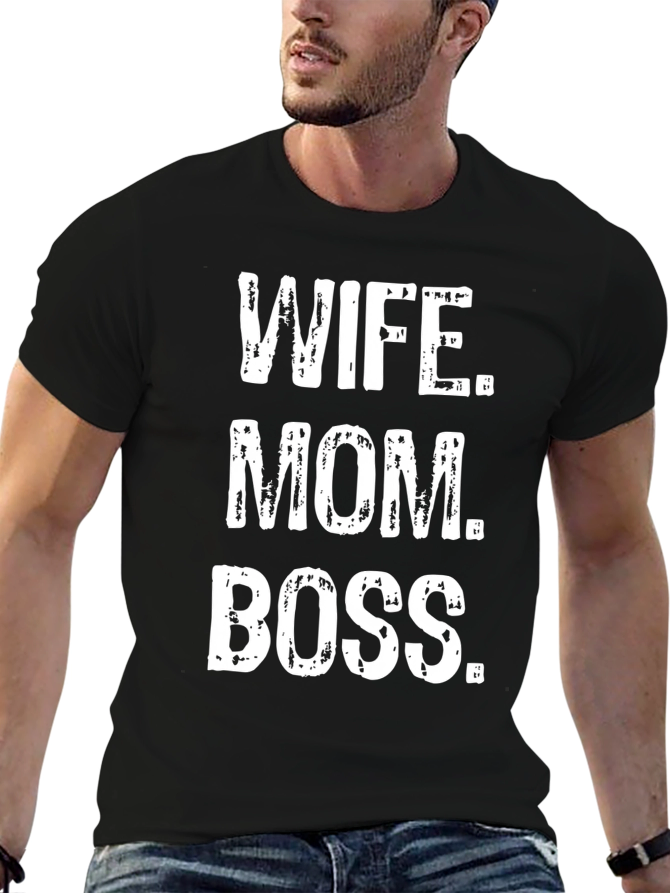 Wife Mom Boss Graphic Tee - Black Cotton T-Shirt
