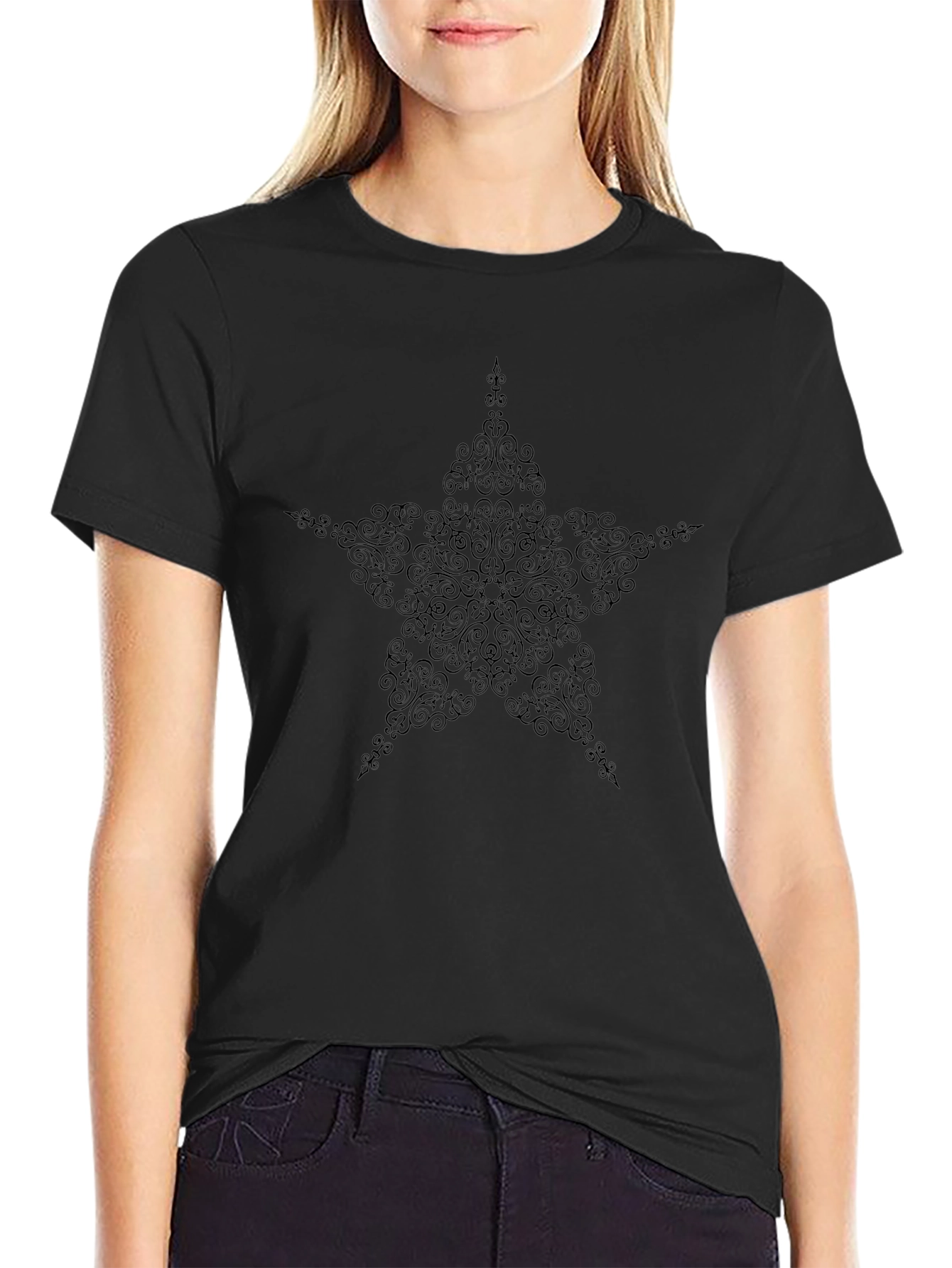 Stylish Black Star Swirl Graphic Tee