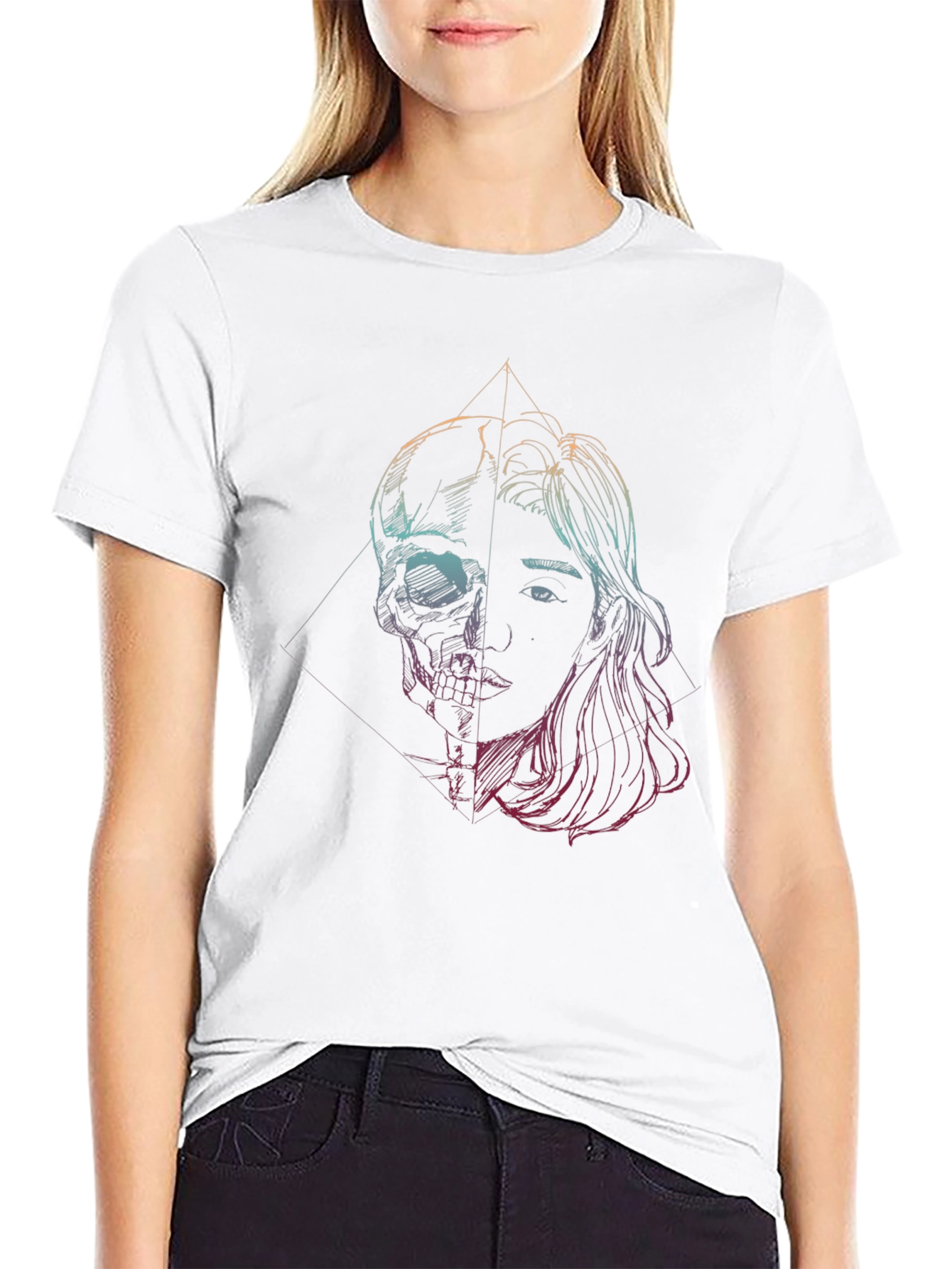 Skull & Woman Graphic Tee - Edgy Art T-Shirt