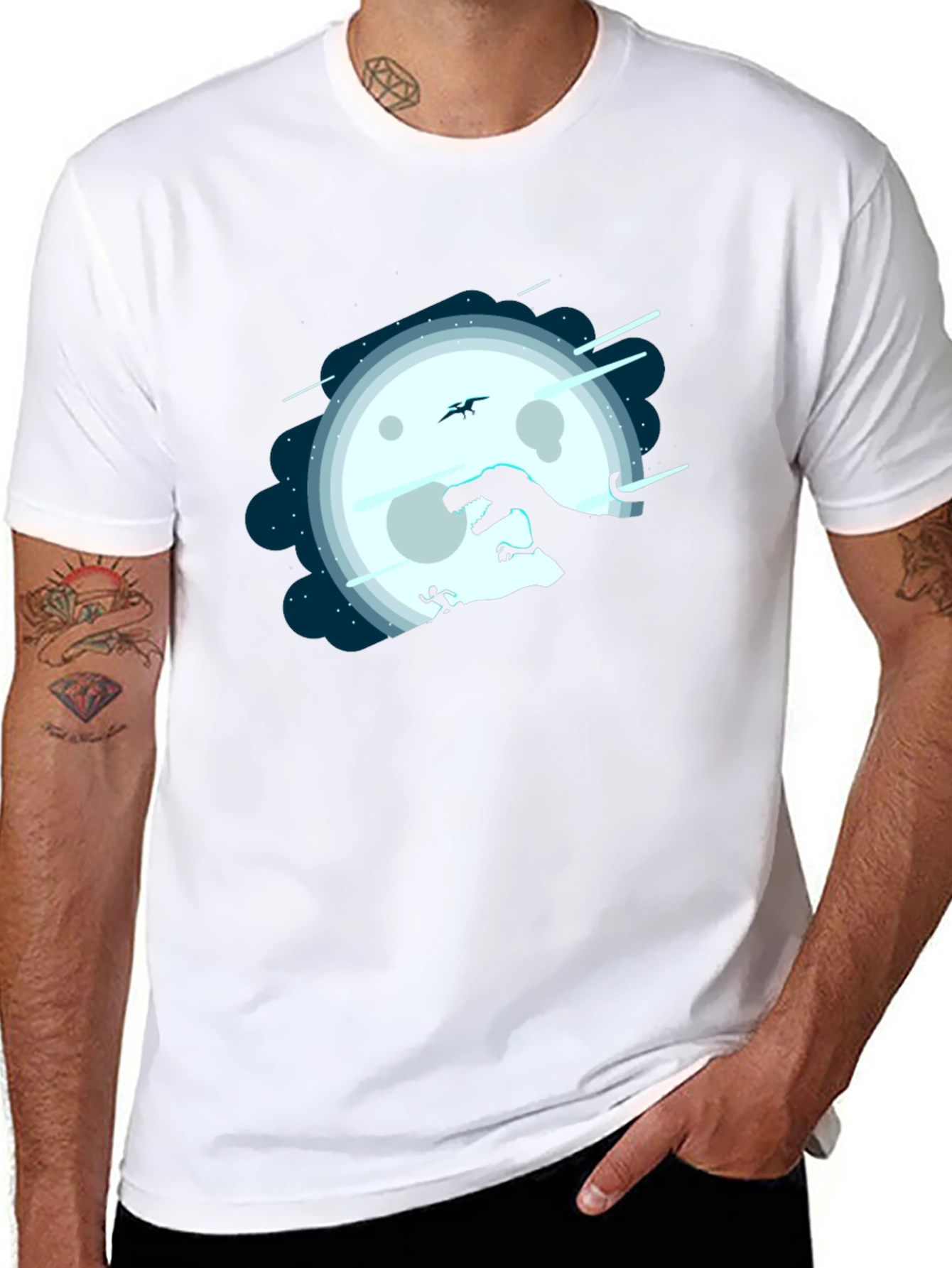 Dino Moon Silhouette Tee - Unique Graphic Print Shirt
