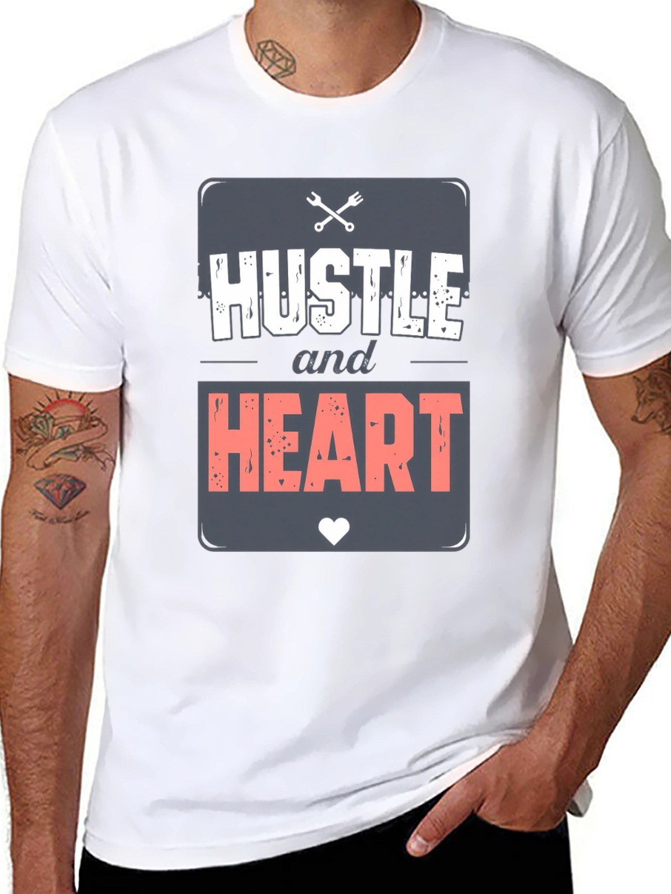 Hustle & Heart Graphic Tee - Motivational Mens T-Shirt