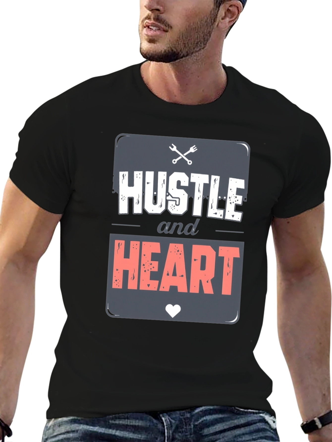Hustle & Heart Graphic Tee - Motivational Mens T-Shirt