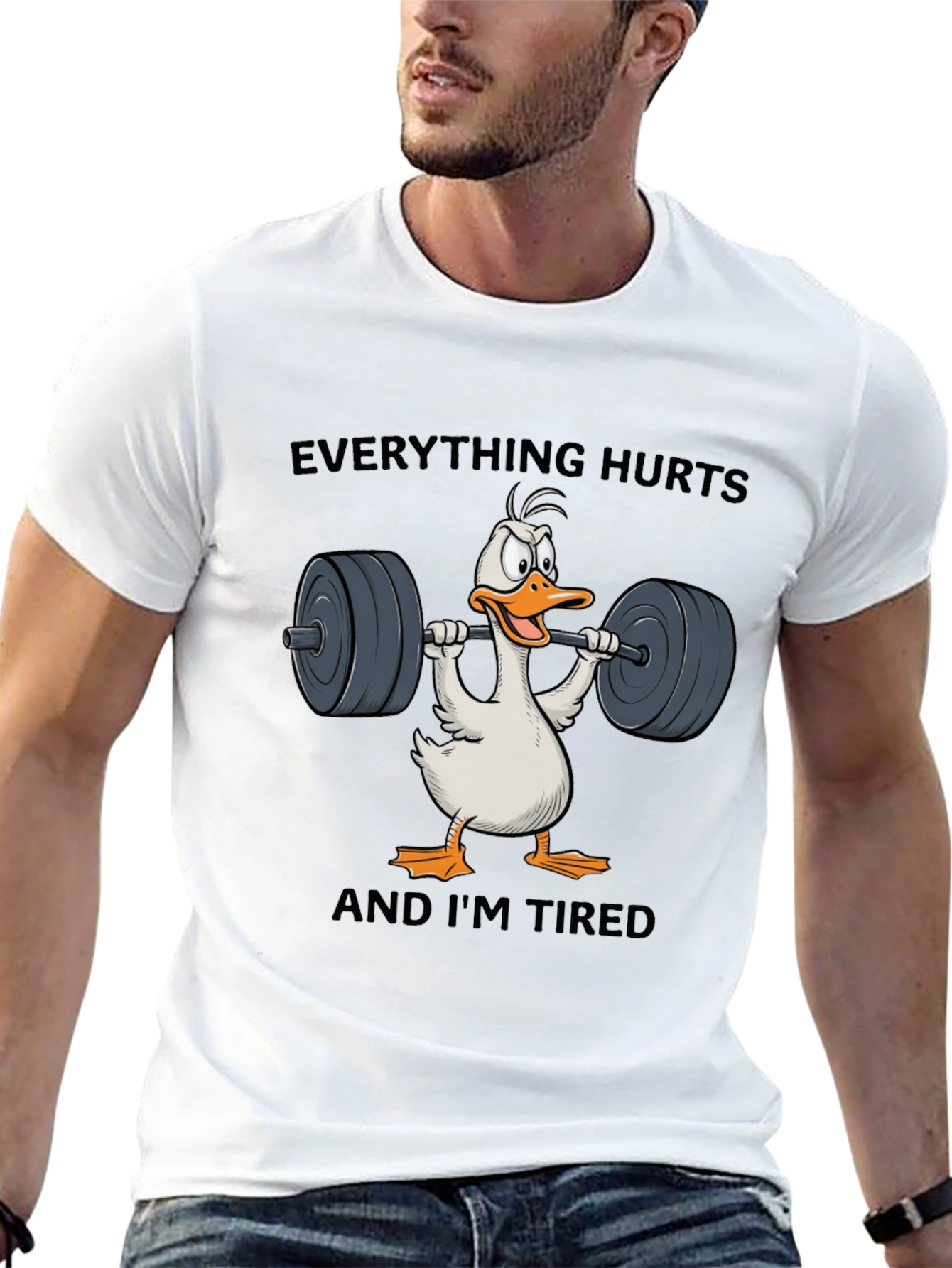 Funny Workout T-Shirt - Everything Hurts Duck