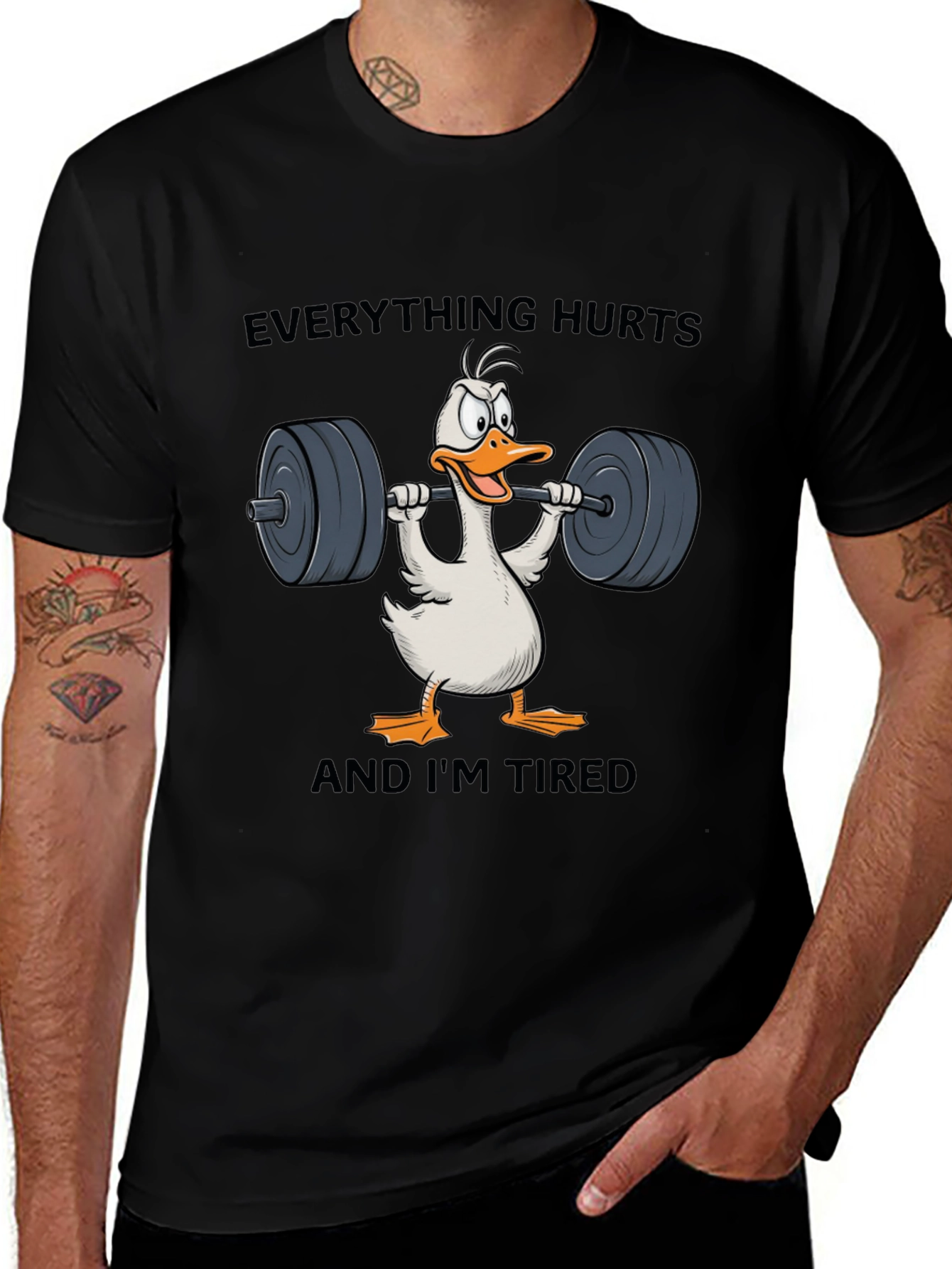 Funny Workout T-Shirt - Everything Hurts Duck