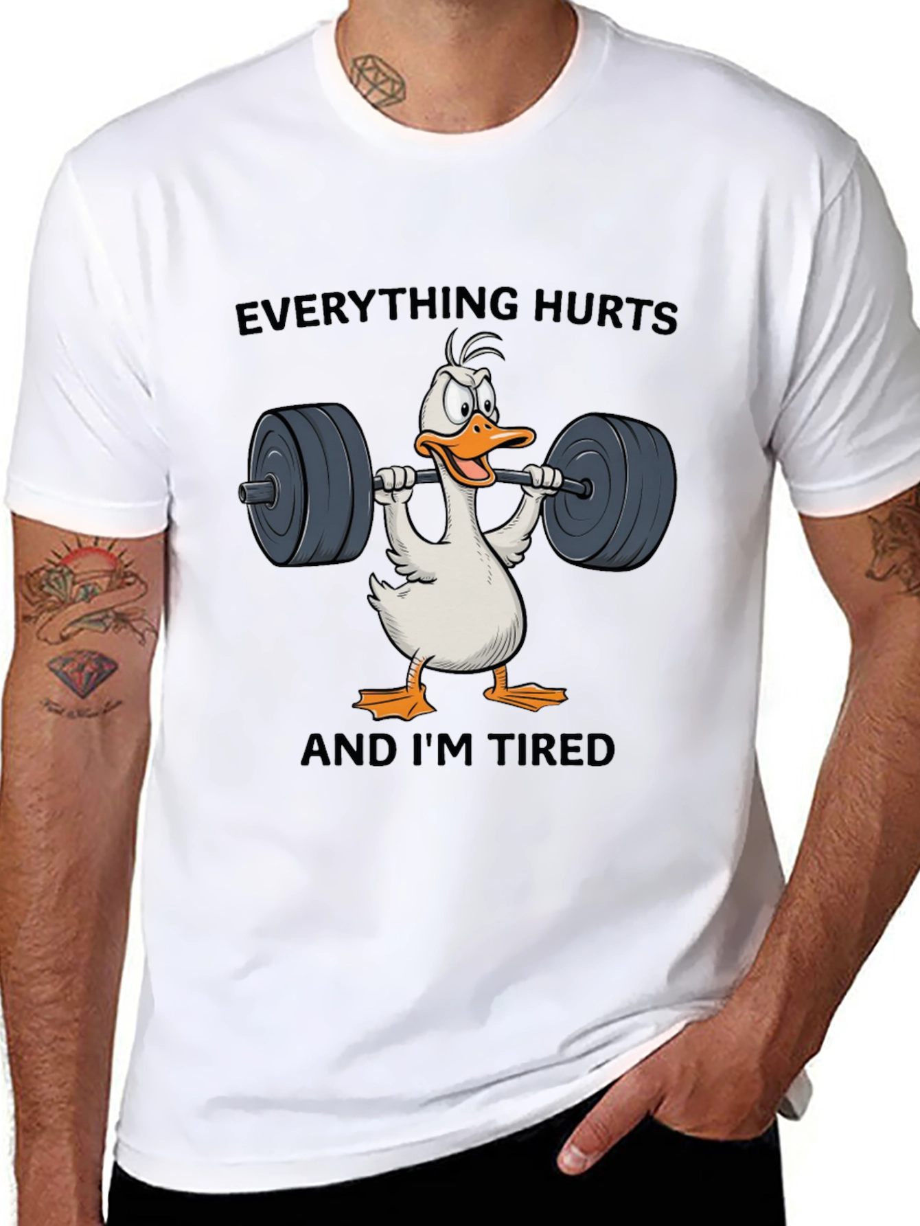 Funny Workout T-Shirt - Everything Hurts Duck