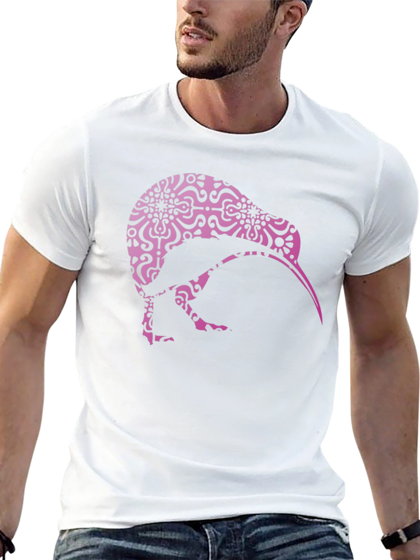 Kiwi Bird Patterned Tee - Stylish Black Shirt