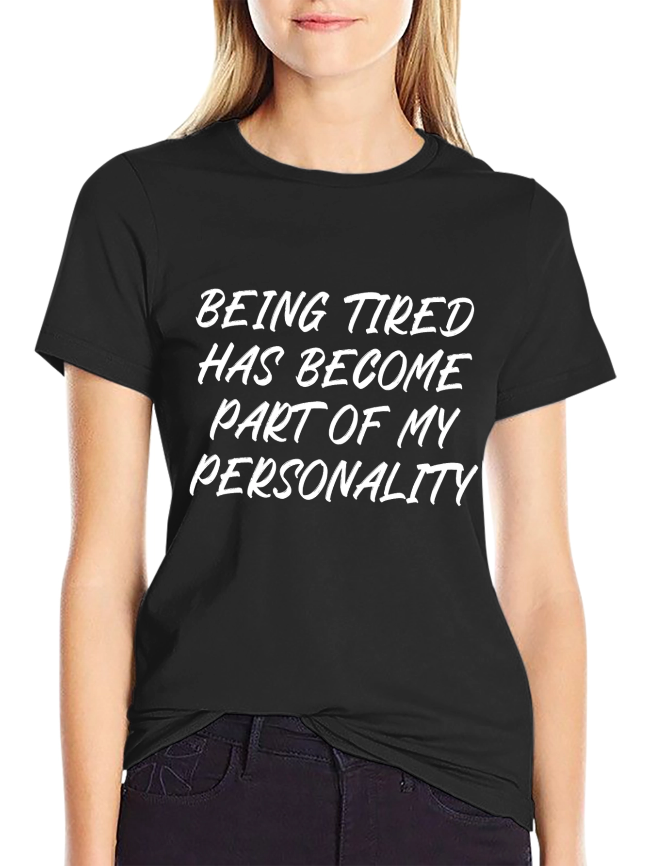 Tired Personality Graphic Tee - Black Cotton T-Shirt