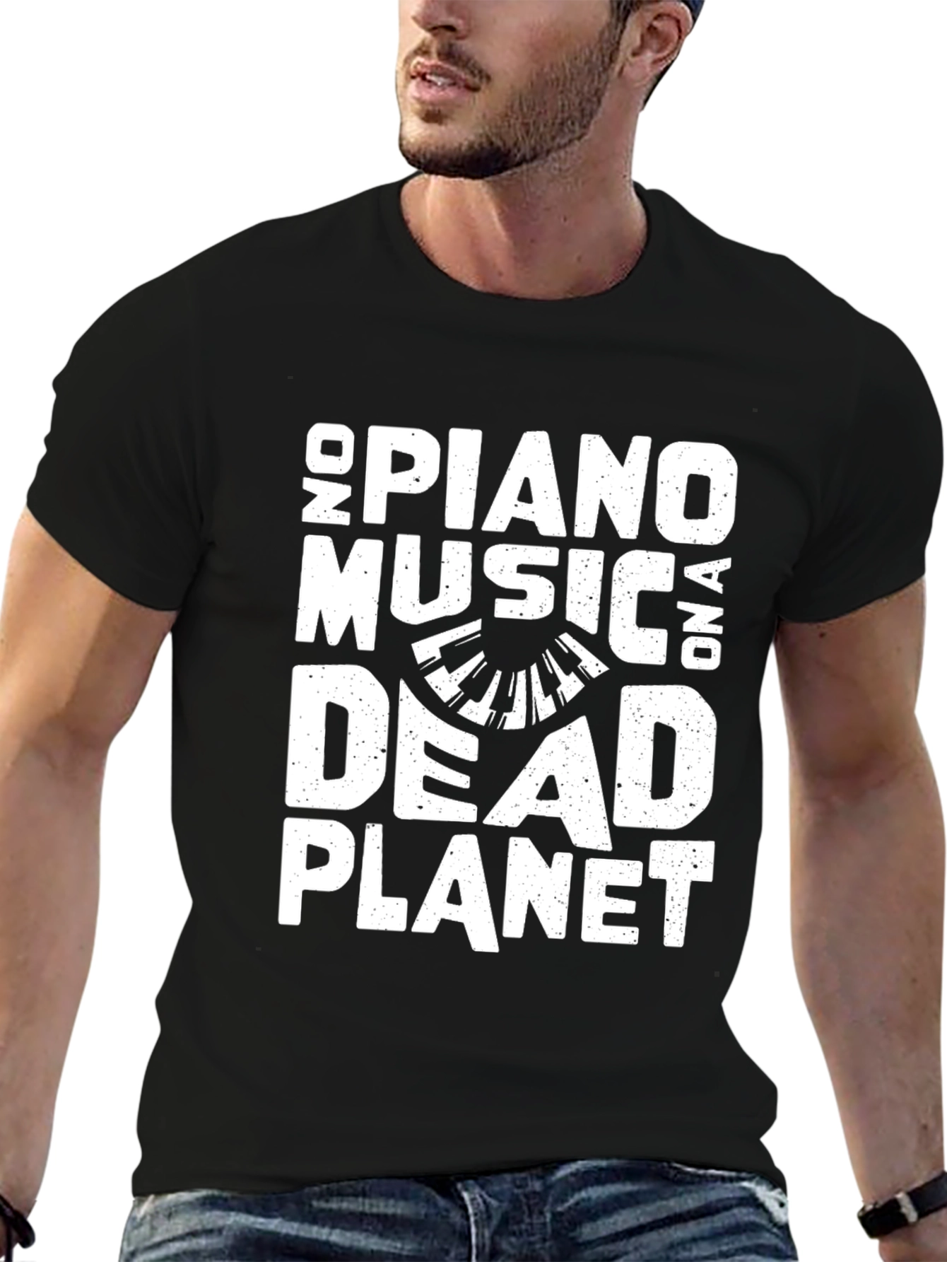Piano Music on a Dead Planet Black T-Shirt