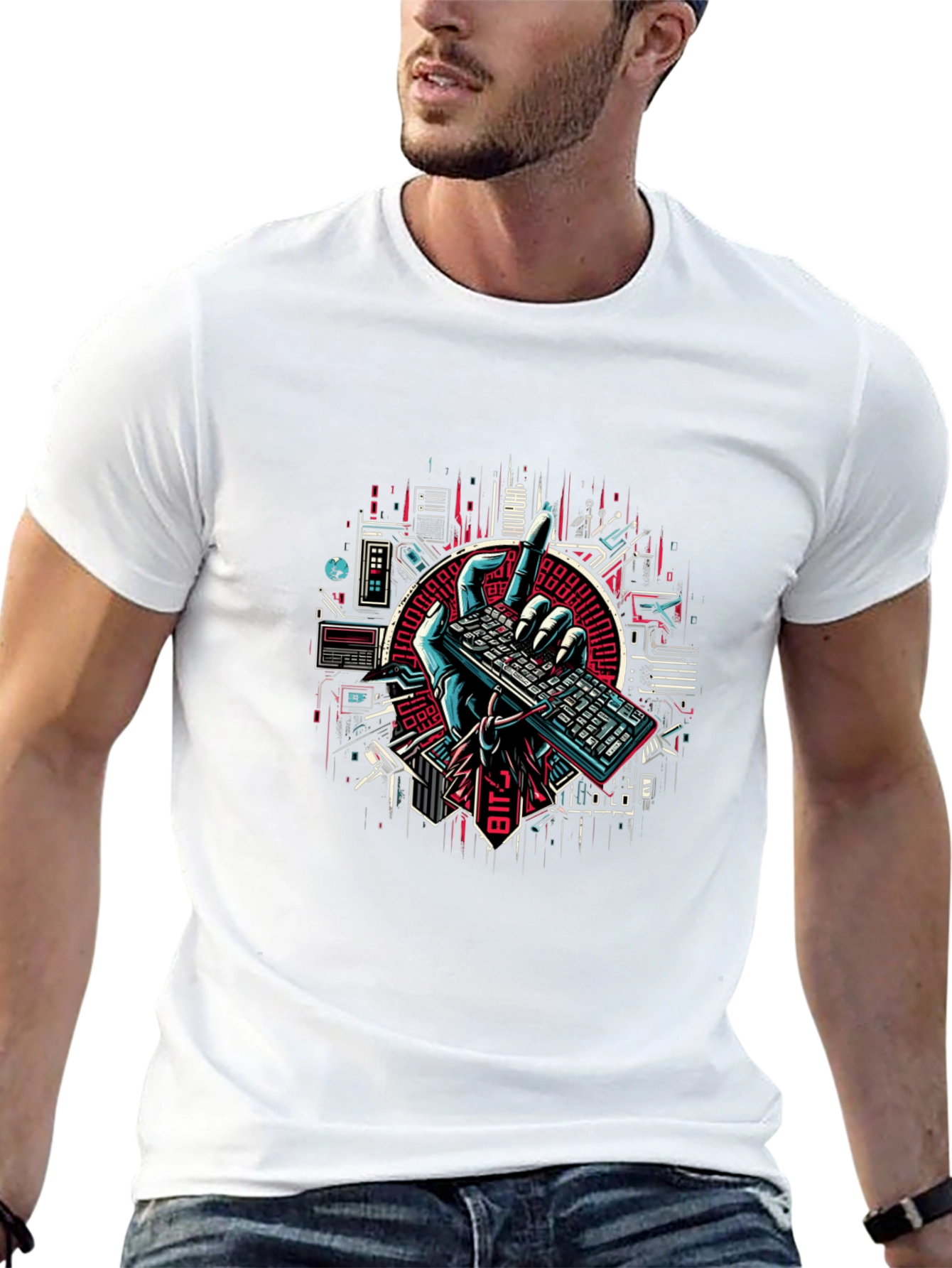 Cyberpunk Keyboard T-Shirt - Coder Style