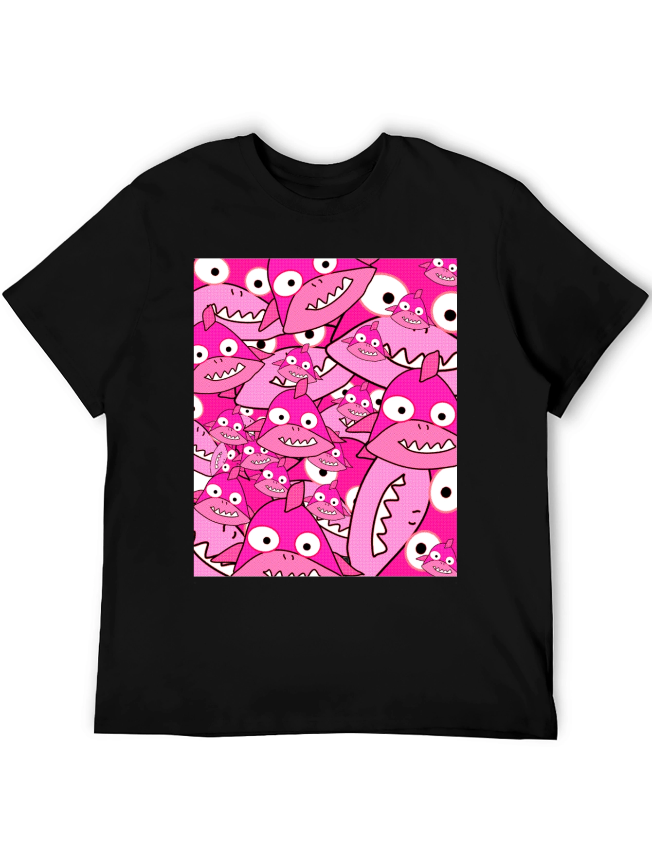 Pink Shark Pattern Black T-Shirt